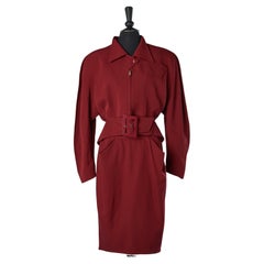 Burgundy wool skirt suit Thierry Mugler