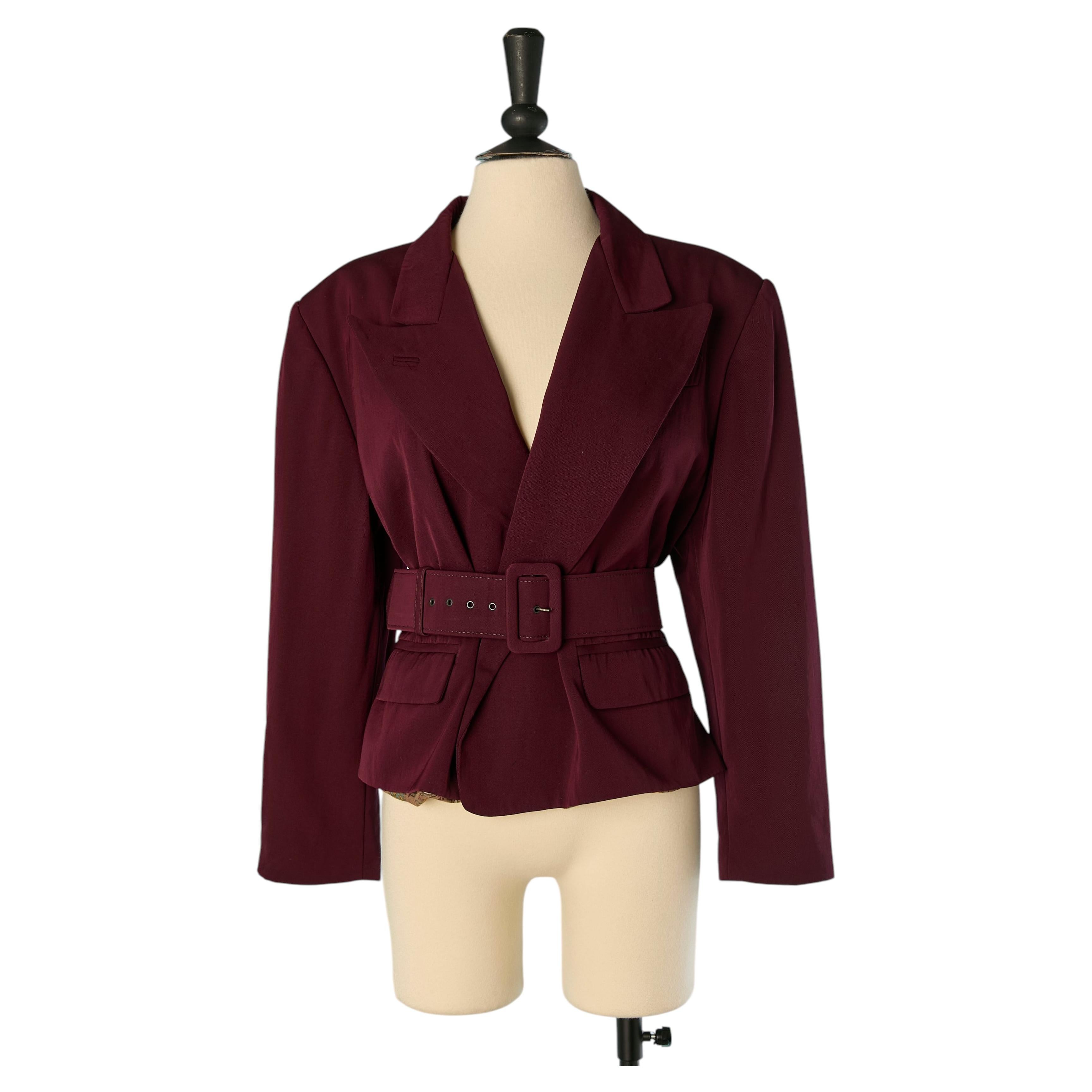 Chaqueta cruzada de lana color burdeos con cinturón de JEAN-PAUL GAULTIER en venta