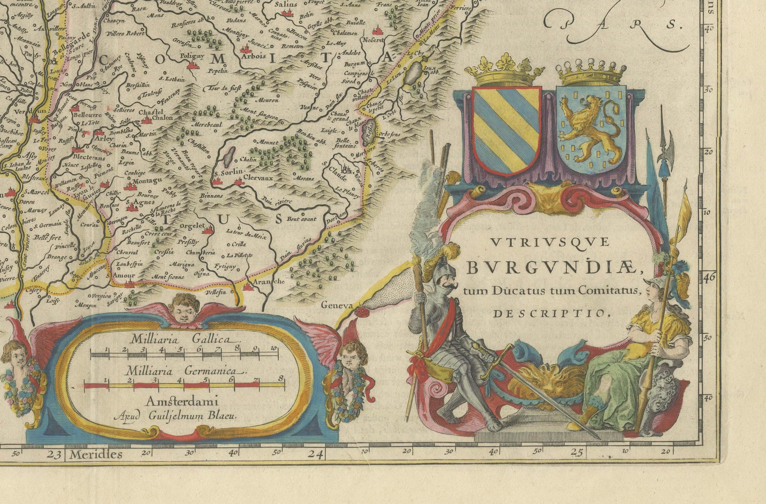Milieu du XVIIe siècle Paysage Viticulturel de Bourgogne : Une gravure Cartographique de Willem Blaeu de 1640 en vente
