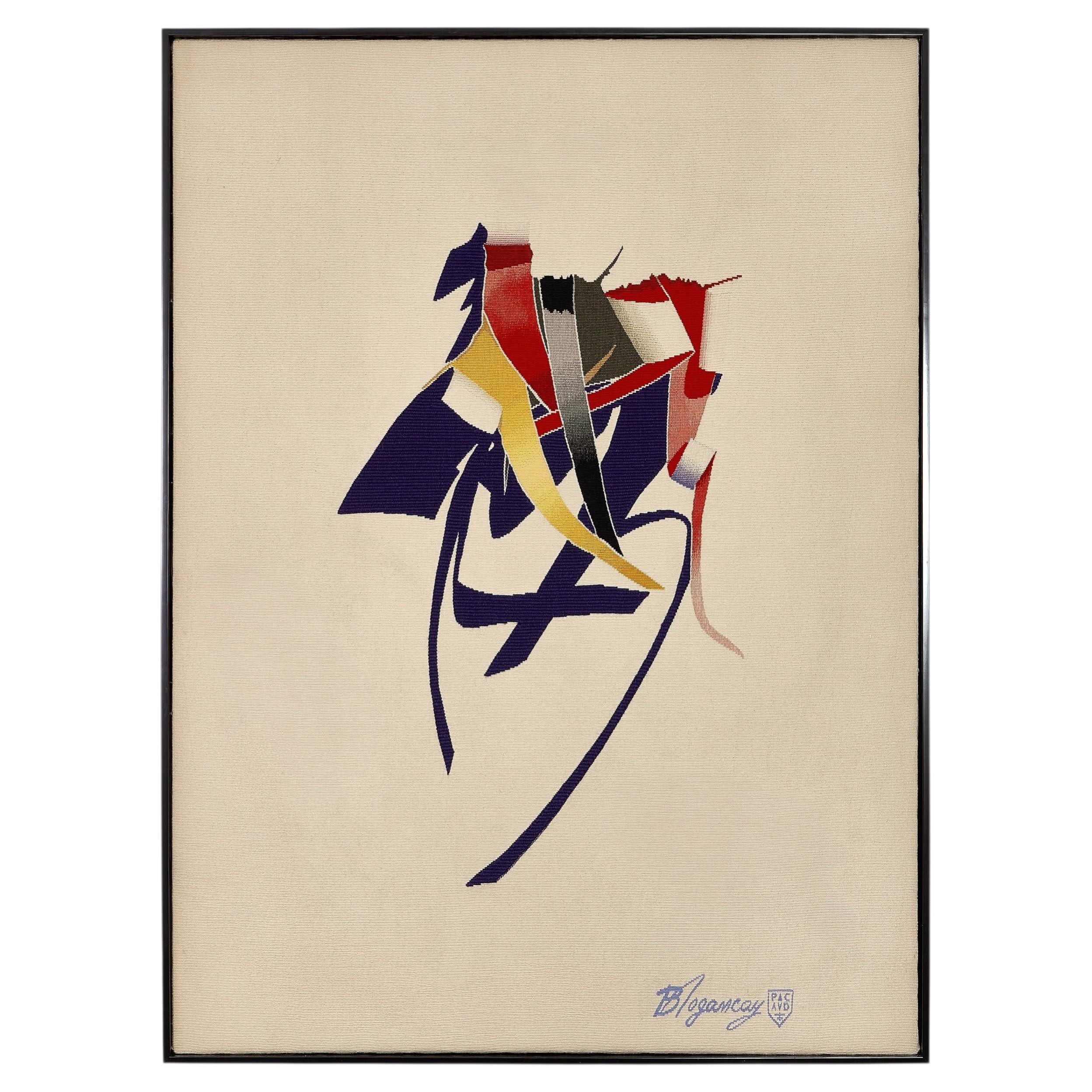 Burhan Doğançay, "Composition Blanche N°1" Handgewebter Wandteppich aus französischer Wolle