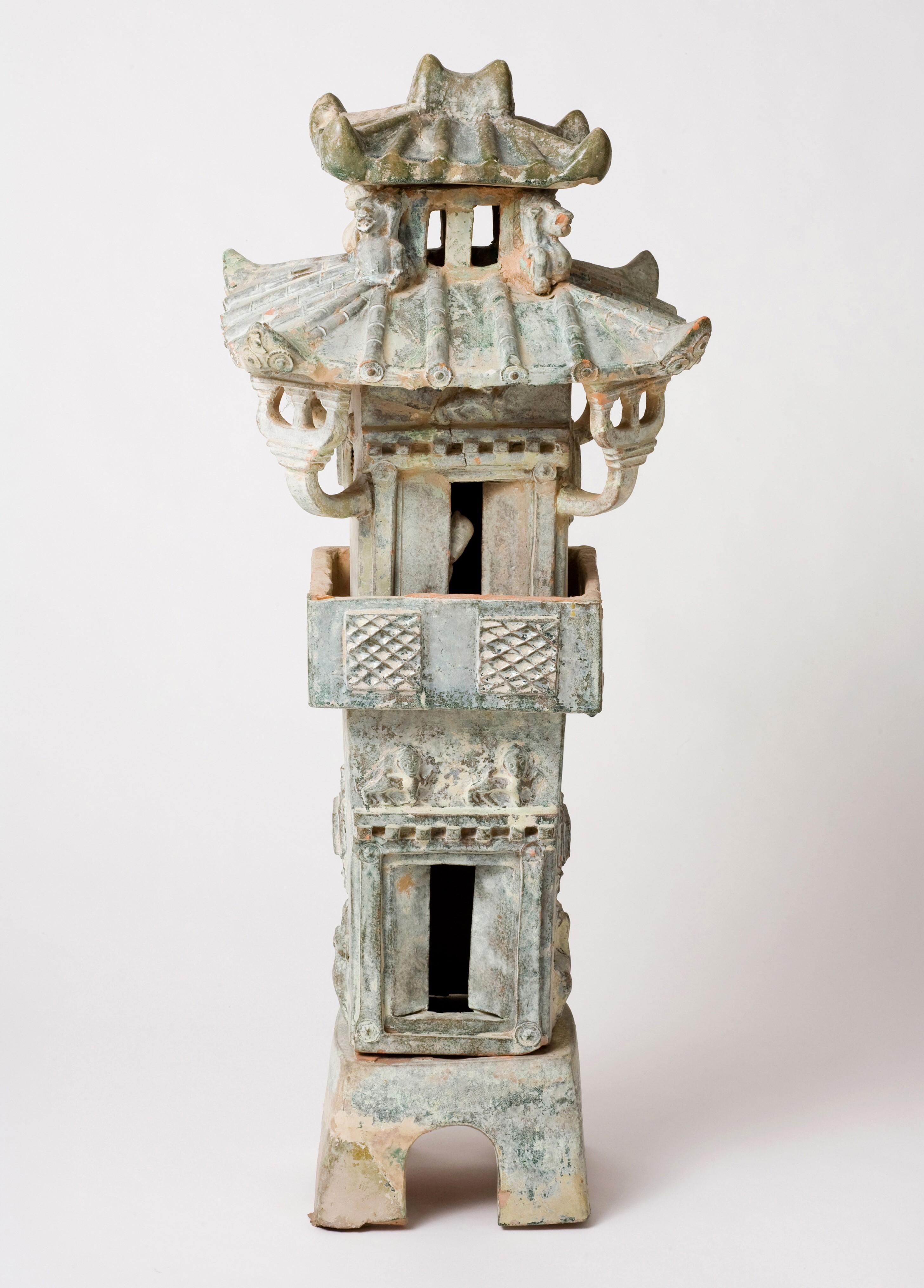 Burial Model of a Green glazed Watch-Tower, Han Dynasty 2