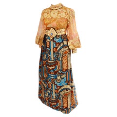 Burke Amey Evening Gown Silk Brocade Tapestry Floral Fantasy Vintage 70s