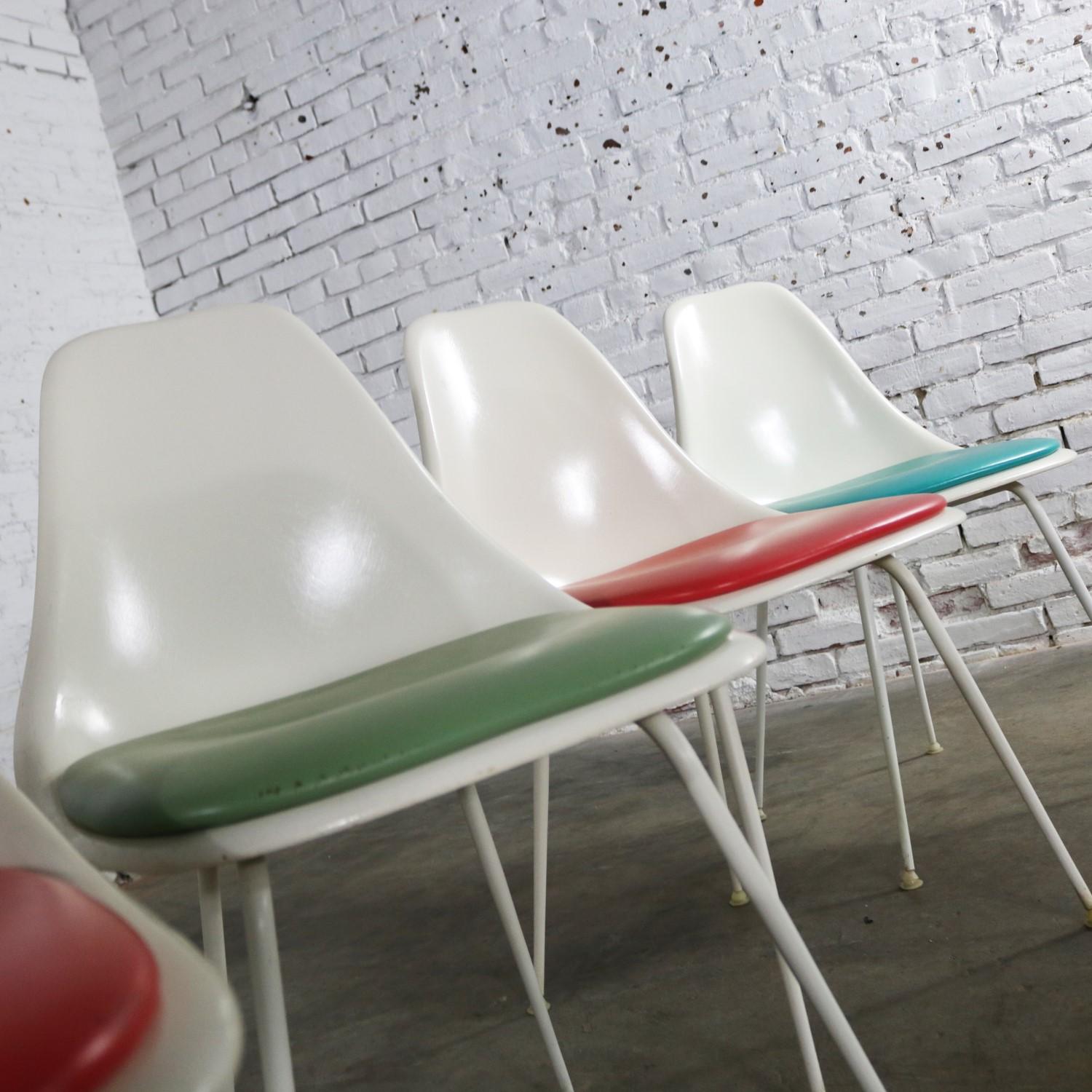 Faux Leather Burke Fiberglass #103 Shell Chairs with Padded Seats Set of 5 Mid-Century Modern