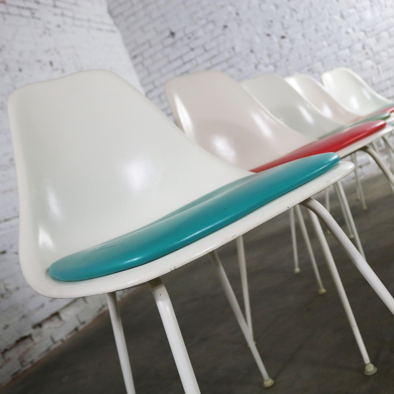Burke Fiberglass #103 Shell Chairs with Padded Seats Set of 5 Mid-Century Modern 1