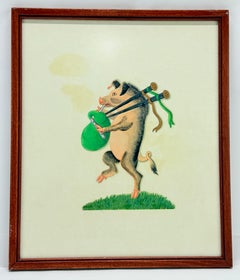 Burke Heraldry Hand Painted Vintage Armorial Bagpipe Pig C. 1976