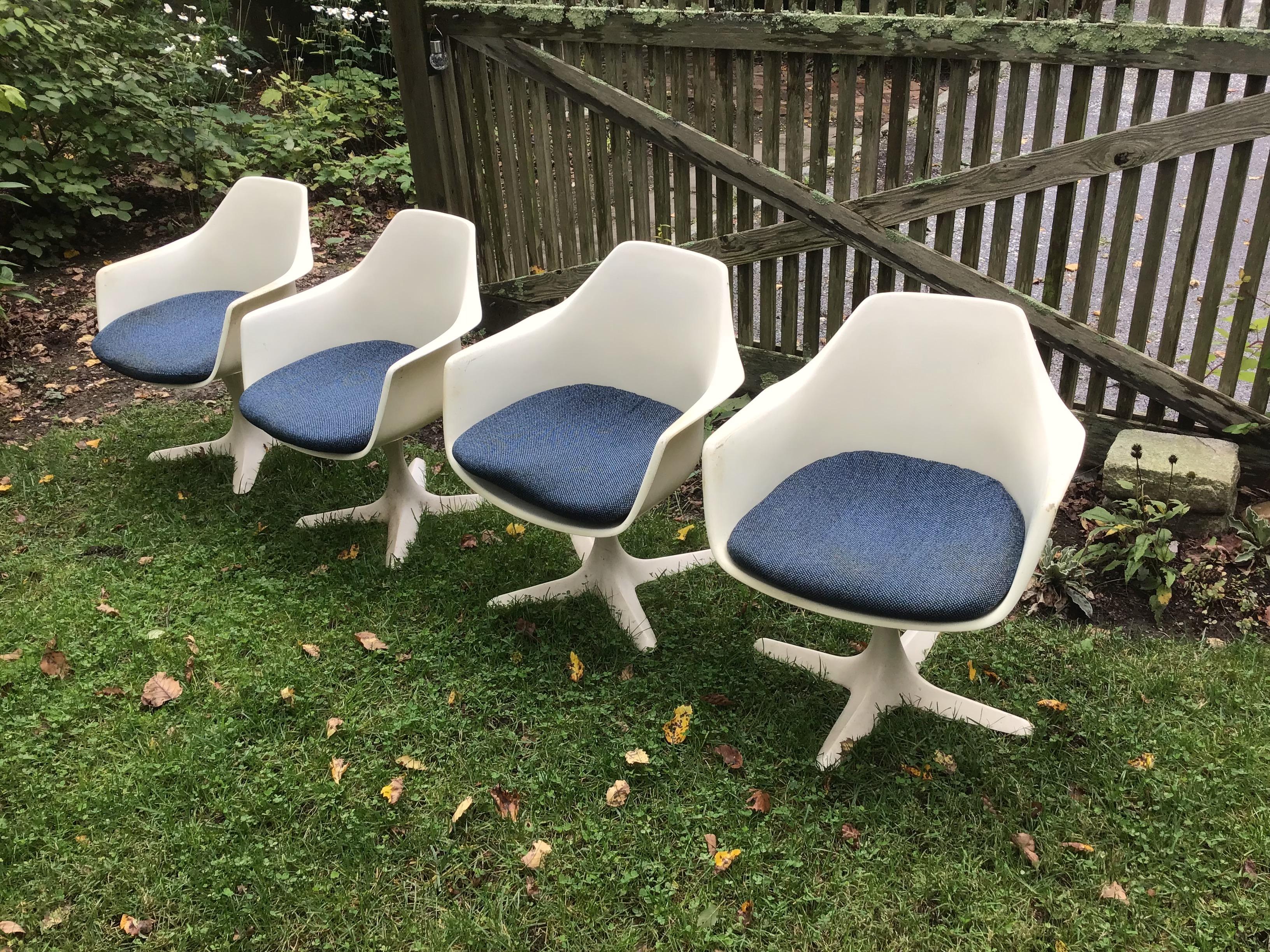 American Burke Tulip Chairs, Mid Century Fiberglass Armchairs, Set of 4 Dining Chairs