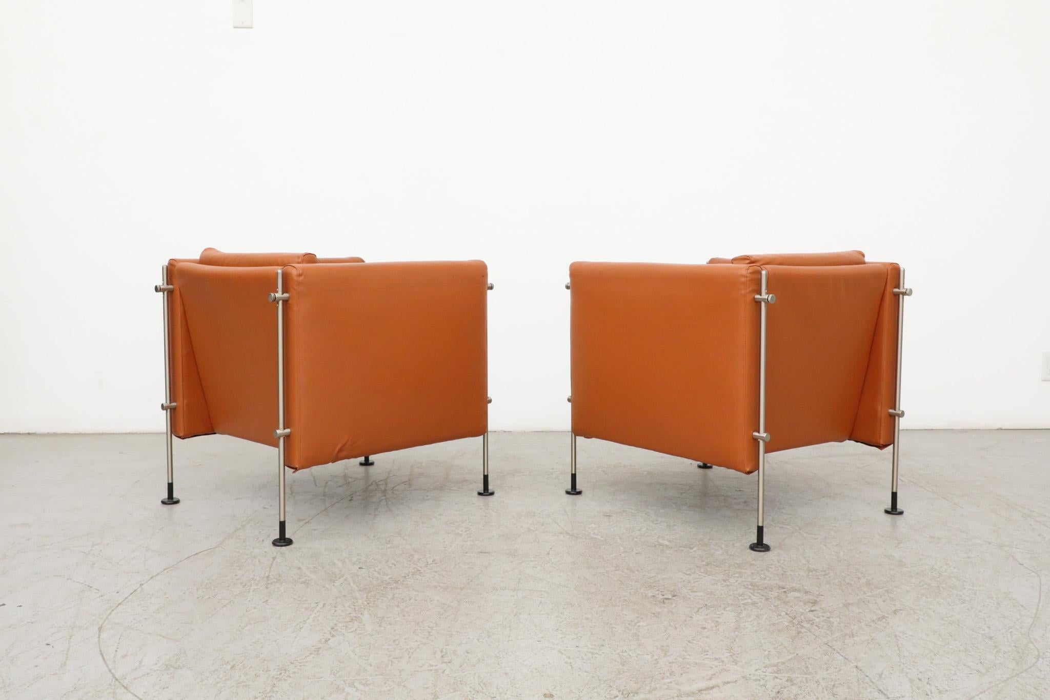 Burkhard Vogtherr 'Felix' Cube Lounge Chair Set in Cognac Skai for Arflex For Sale 2