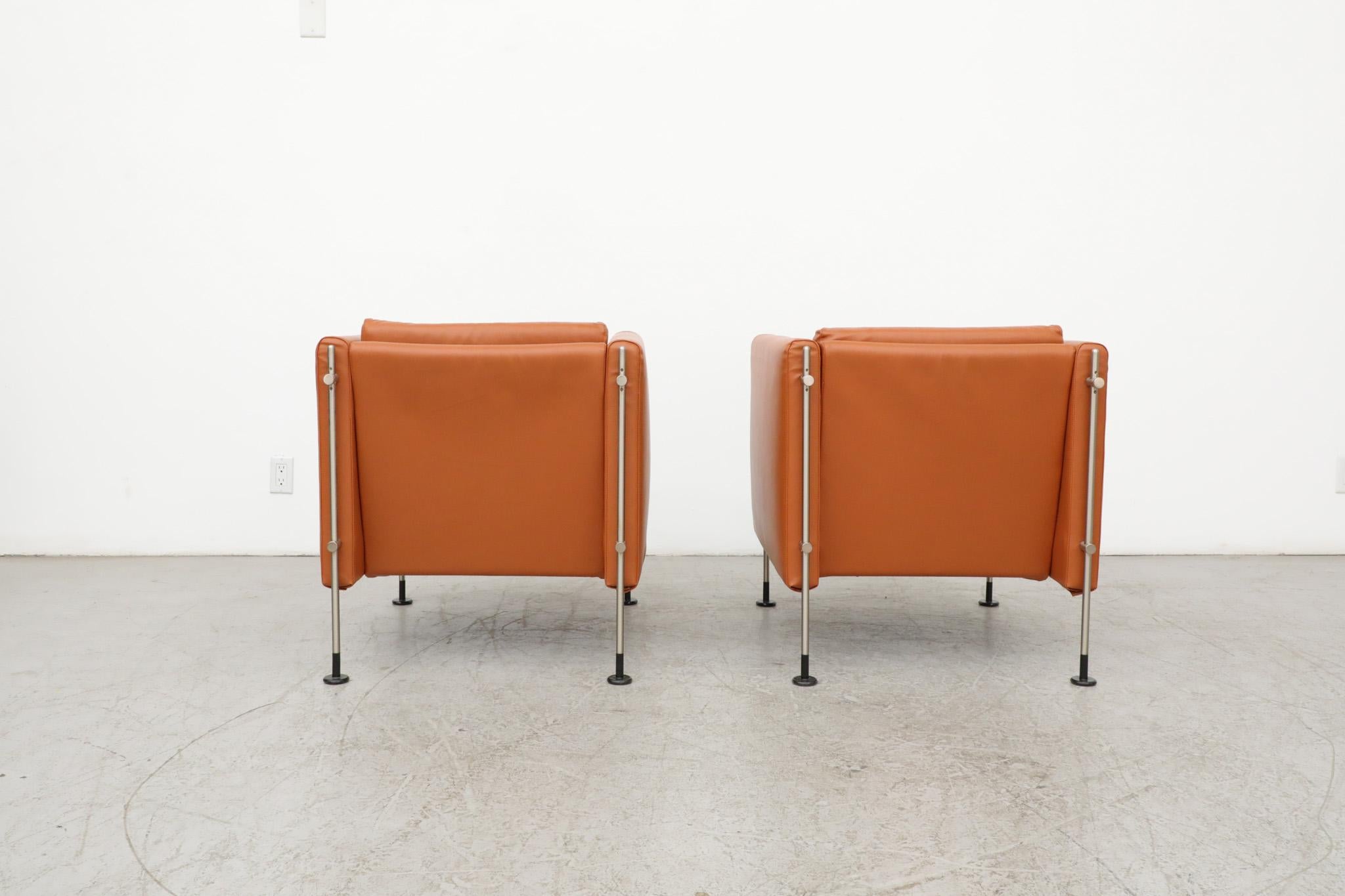 Burkhard Vogtherr 'Felix' Cube Lounge Chair Set in Cognac Skai for Arflex For Sale 4