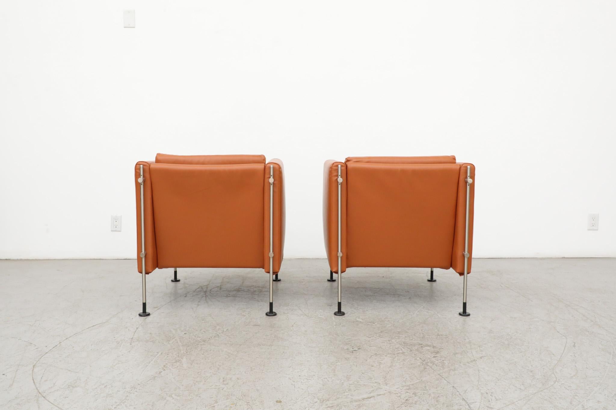 Burkhard Vogtherr 'Felix' Cube Lounge Chair Set in Cognac Skai for Arflex For Sale 6
