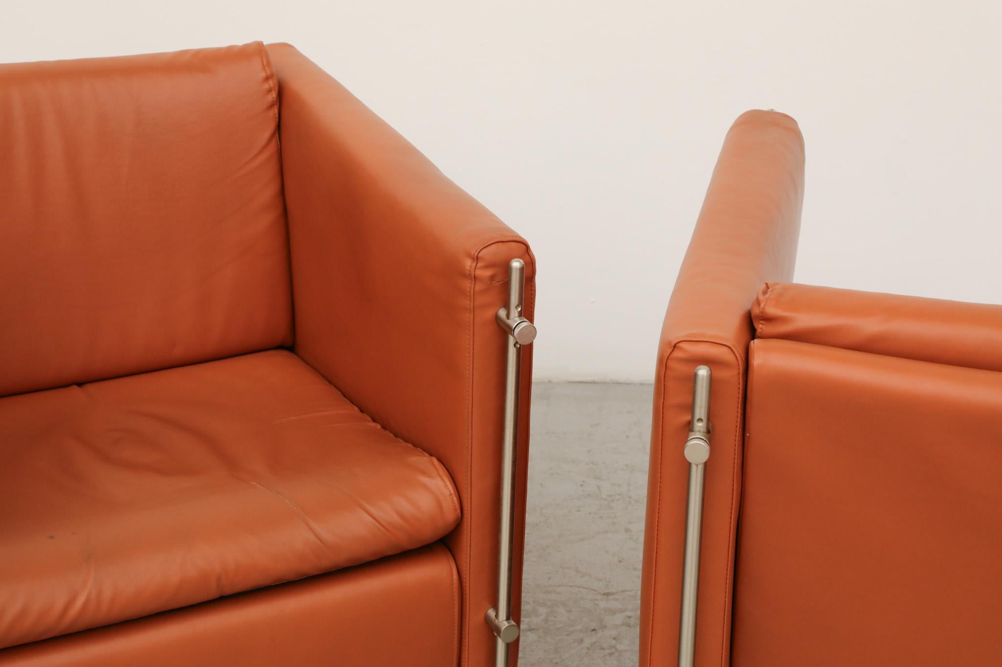 Burkhard Vogtherr 'Felix' Cube Lounge Chair Set in Cognac Skai for Arflex For Sale 9