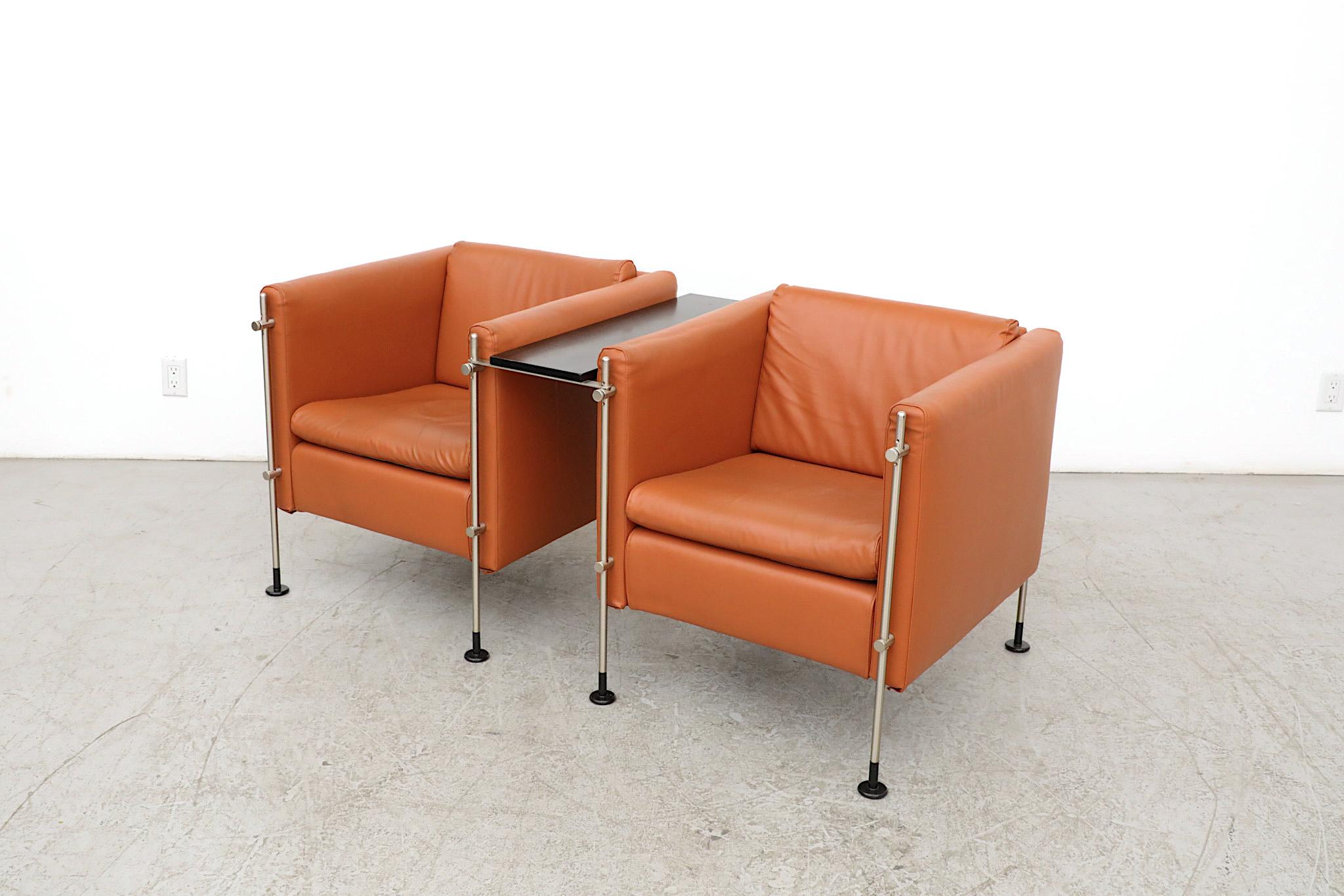 Burkhard Vogtherr 'Felix' Cube Lounge Chair Set in Cognac Skai for Arflex For Sale 10