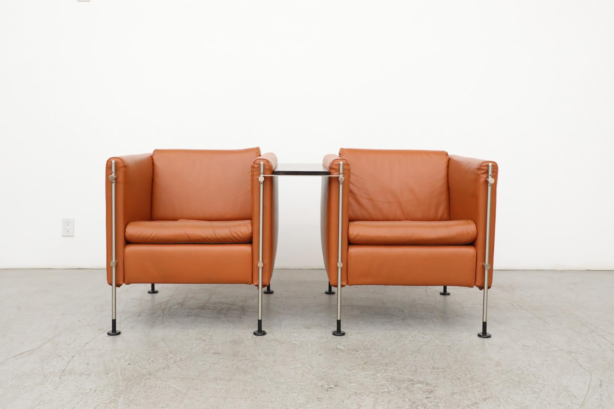 Mid-Century Modern Burkhard Vogtherr 'Felix' Cube Lounge Chair Set in Cognac Skai for Arflex For Sale