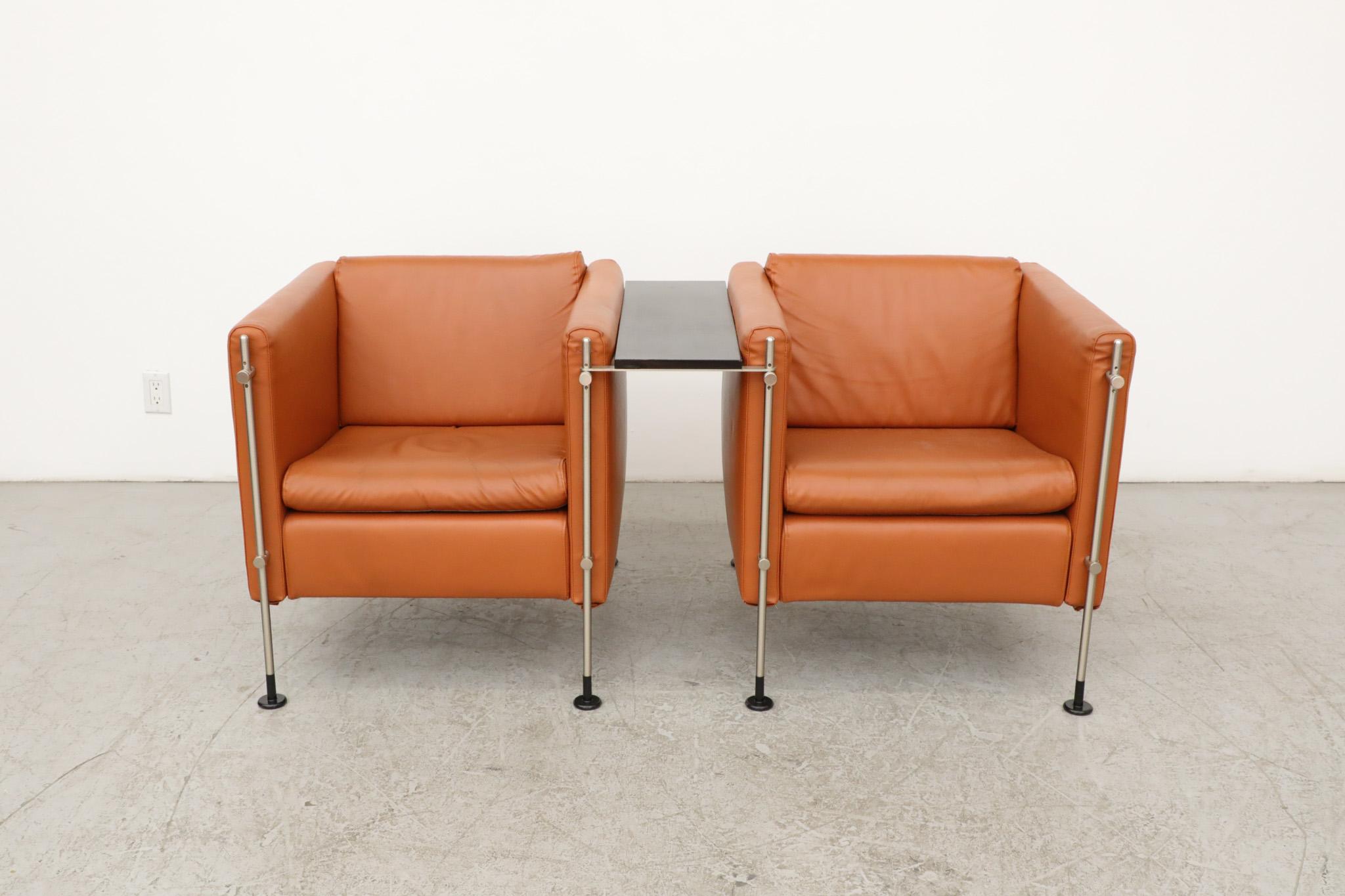 Italian Burkhard Vogtherr 'Felix' Cube Lounge Chair Set in Cognac Skai for Arflex For Sale