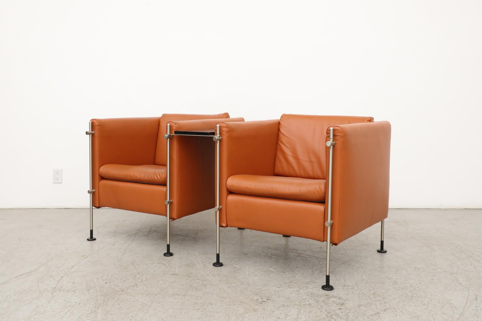 Burkhard Vogtherr 'Felix' Cube Lounge Chair Set in Cognac Skai for Arflex In Good Condition For Sale In Los Angeles, CA