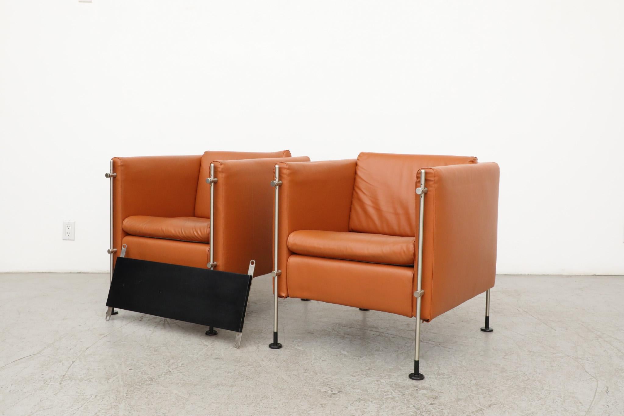 Faux Leather Burkhard Vogtherr 'Felix' Cube Lounge Chair Set in Cognac Skai for Arflex For Sale