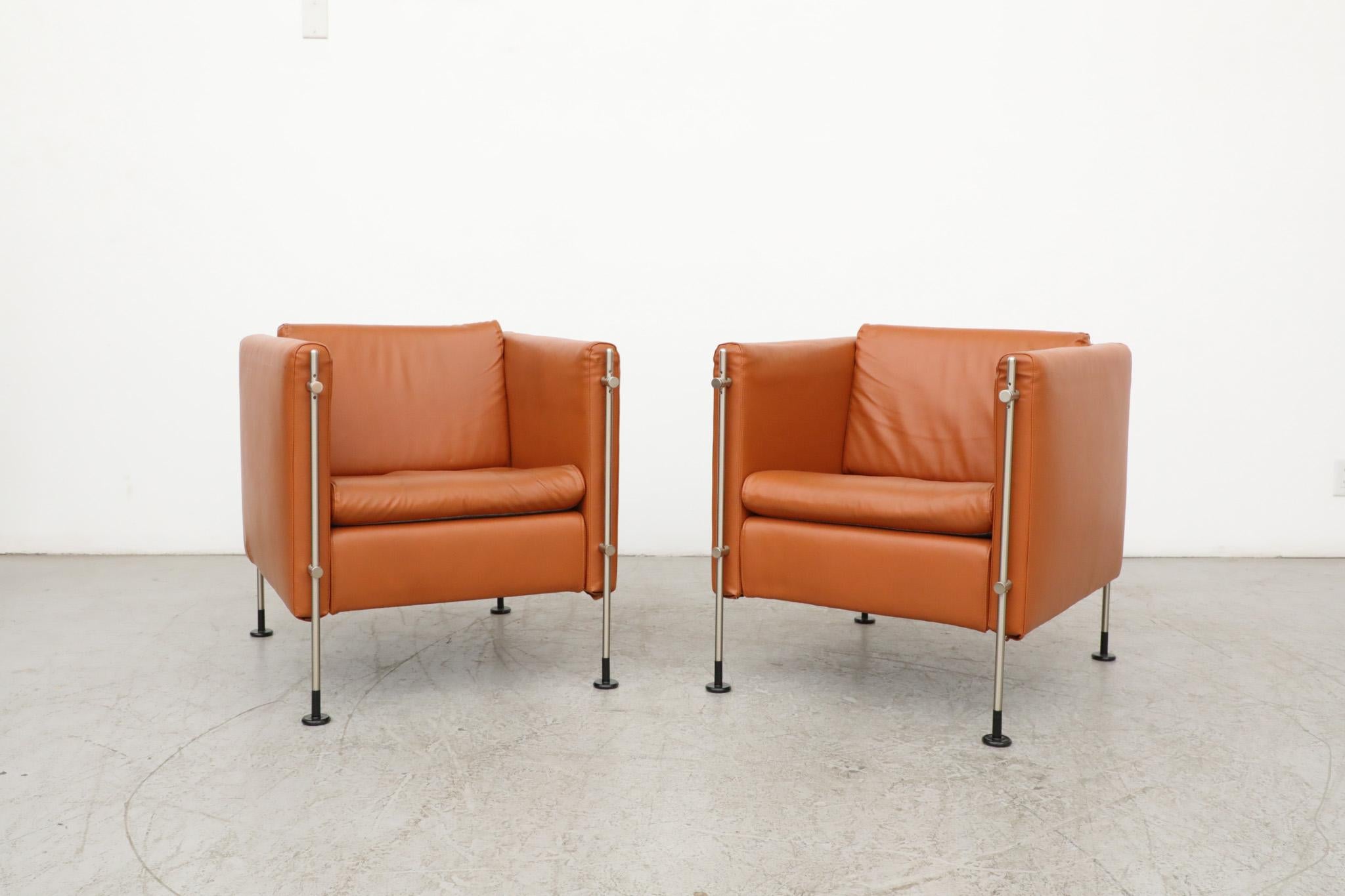 Burkhard Vogtherr 'Felix' Cube Lounge Chair Set in Cognac Skai for Arflex For Sale 1
