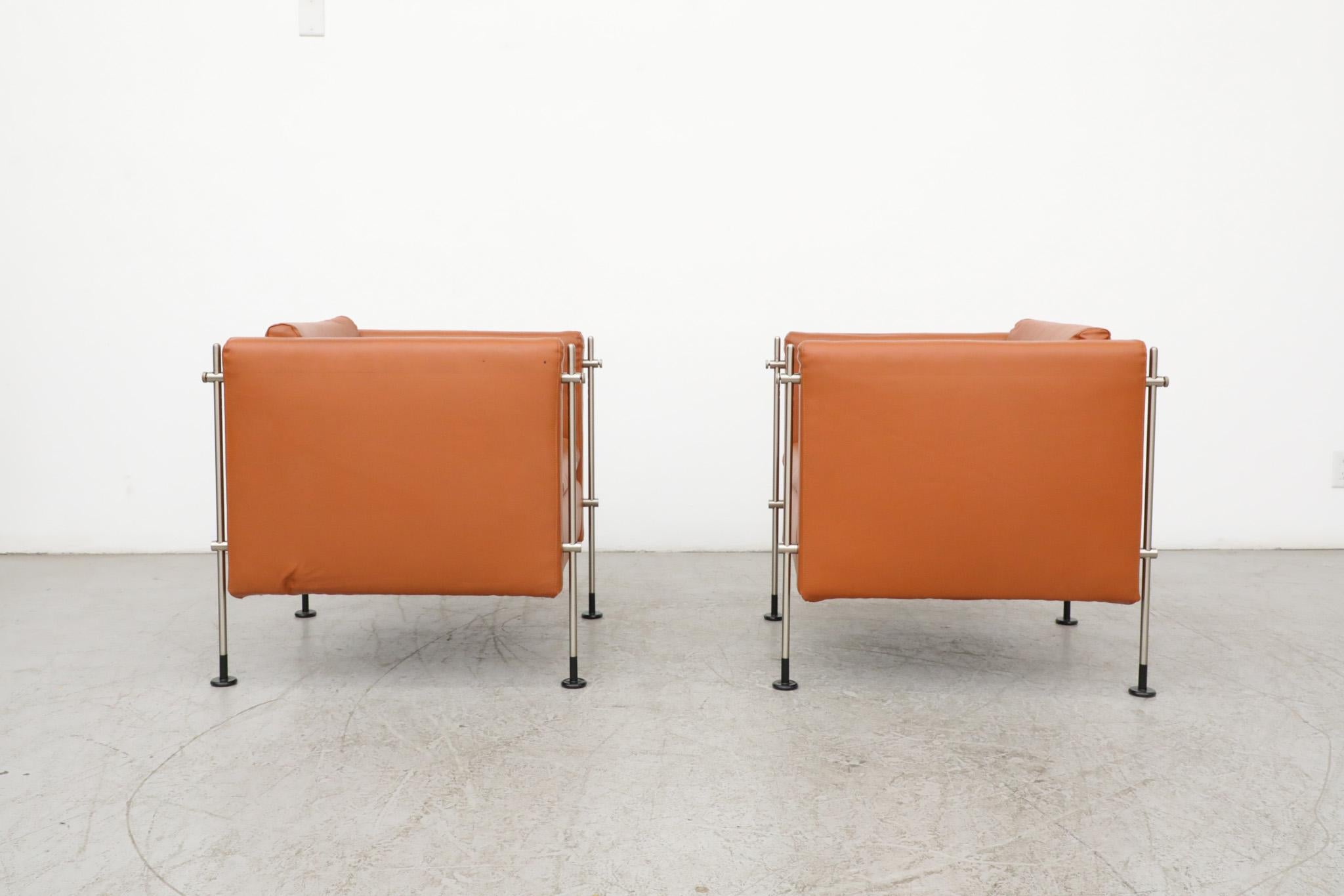 Burkhard Vogtherr 'Felix' Cube Lounge Chair Set in Cognac Skai for Arflex For Sale 2