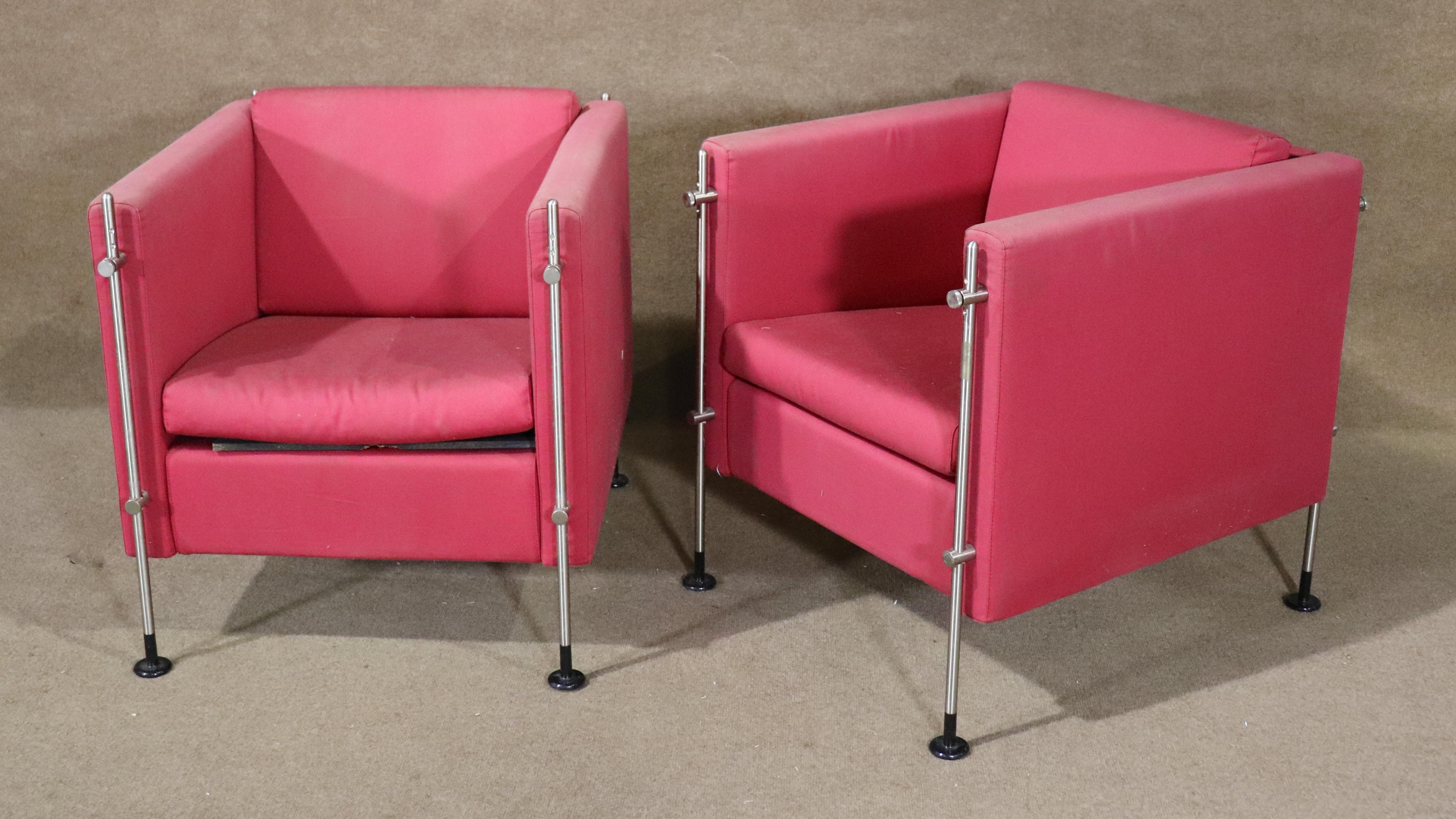 Designed by Burkhard Vogtherr for Italian furniture maker Arflex. Exposed metal frames give a modern style to these soft armchairs.
Please confirm location NY or NJ