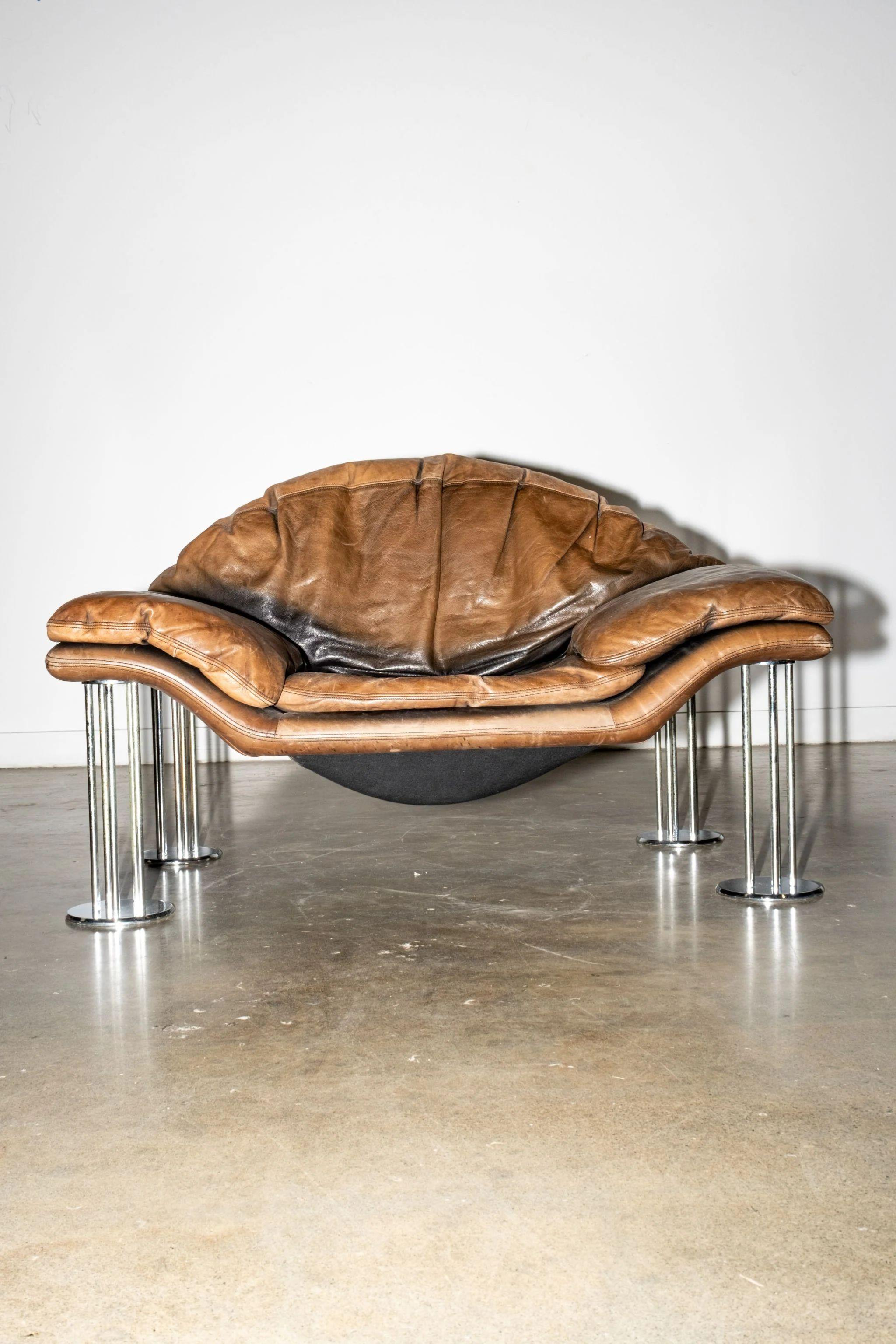 Post-Modern Burkhard Vogtherr Leather Lounge Chair, 1980s