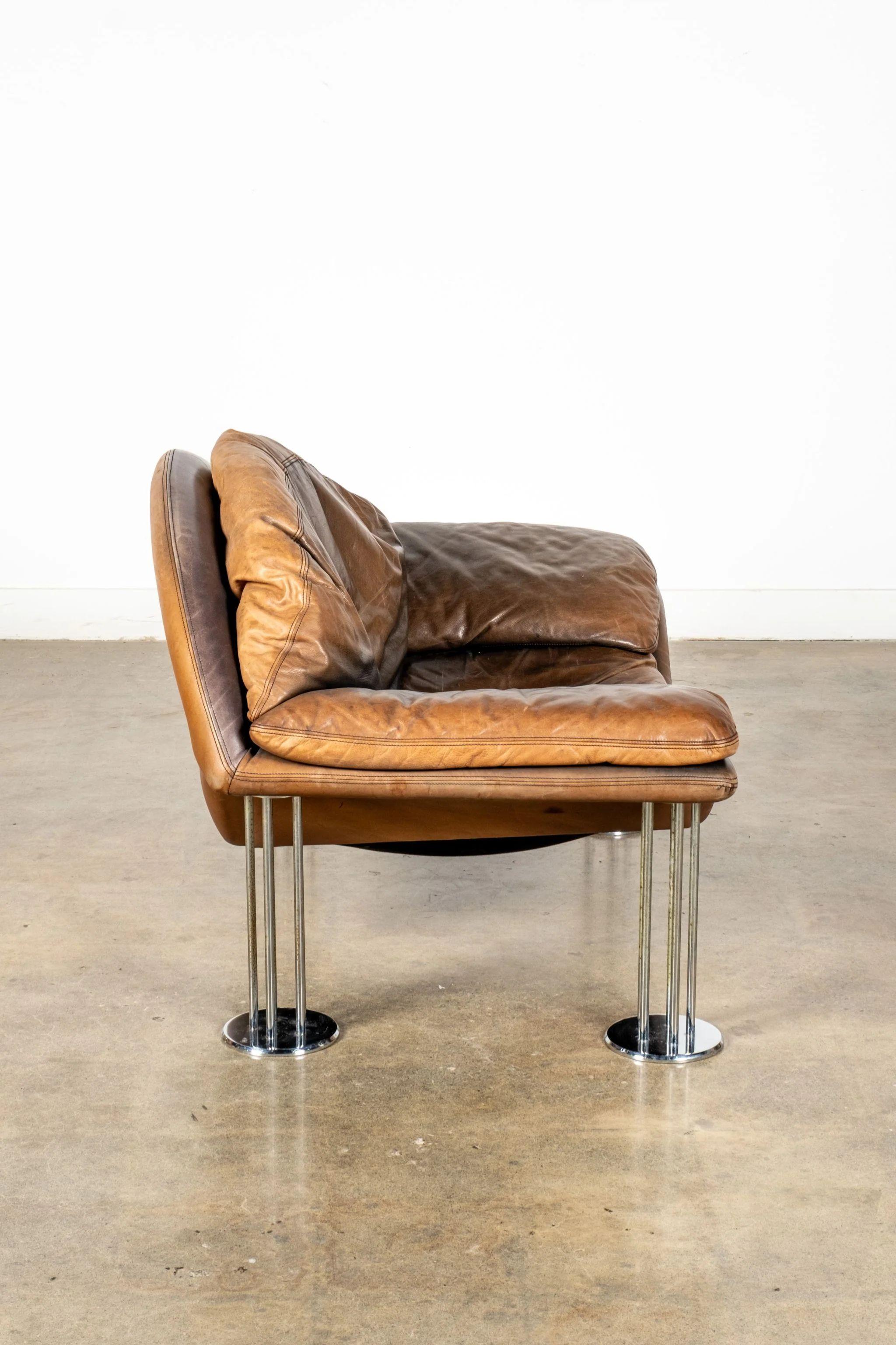German Burkhard Vogtherr Leather Lounge Chair, 1980s