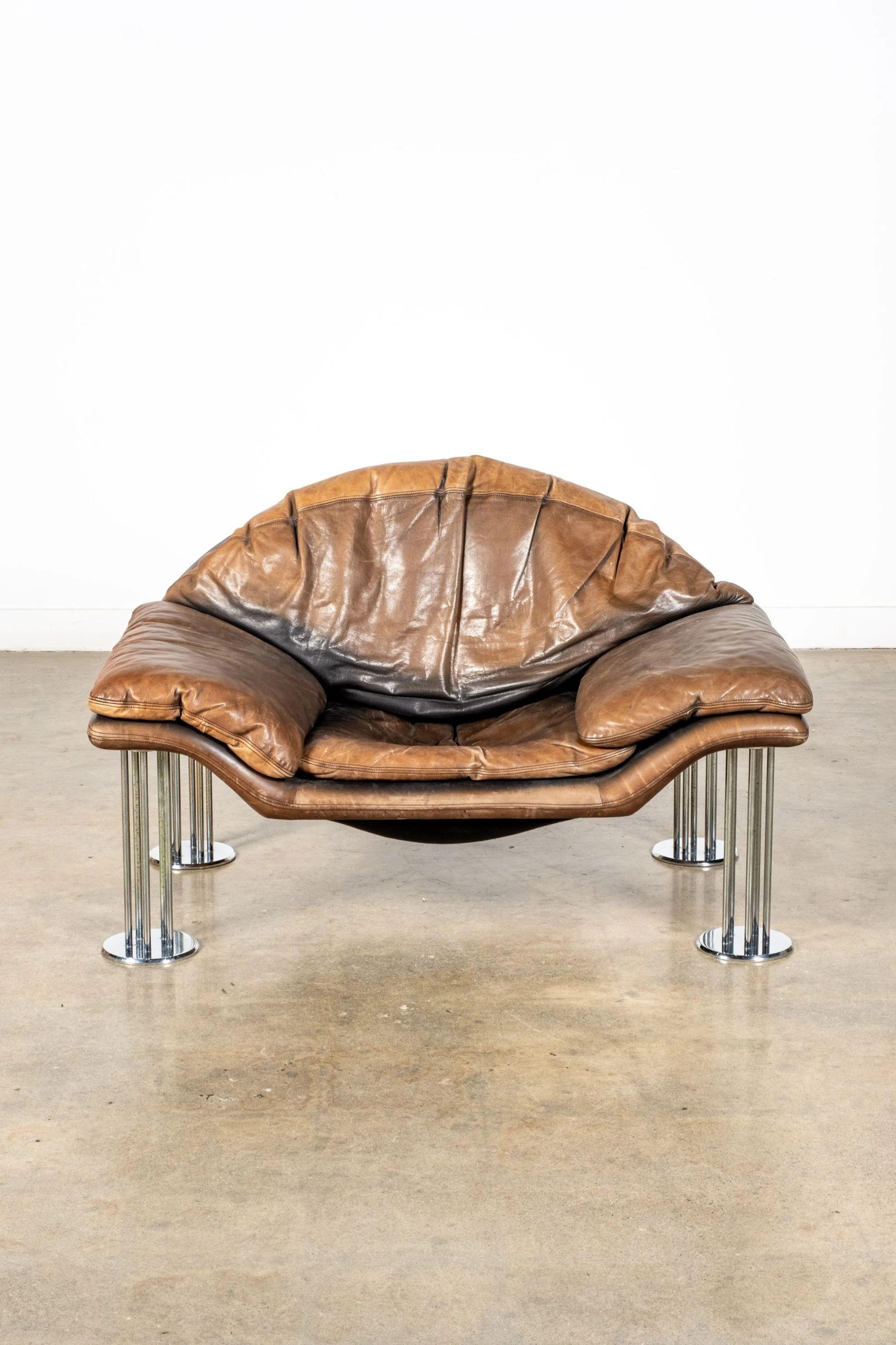 Burkhard Vogtherr Leather Lounge Chair, 1980s In Good Condition In Toronto, CA