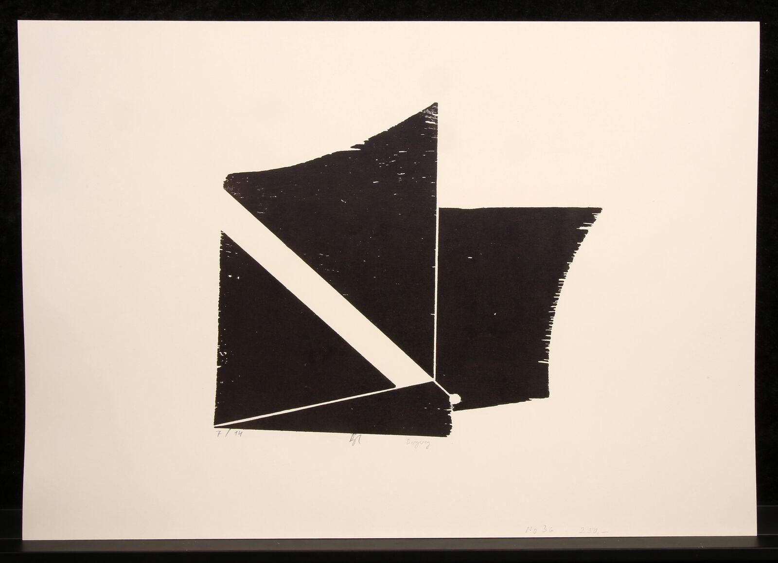 Berweg (astratto, moderno, paesaggio, bianco e nero, stampa a rilievo) - Abstract Print Beige di Burkhart Beyerle