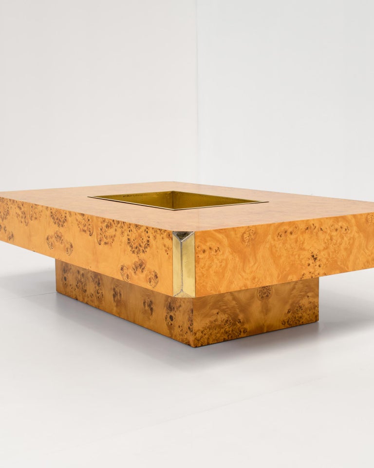 Burl 'Alveo' Coffee Table with Bar by Willy Rizzo for Mario Sabot, Italy 1970s 7