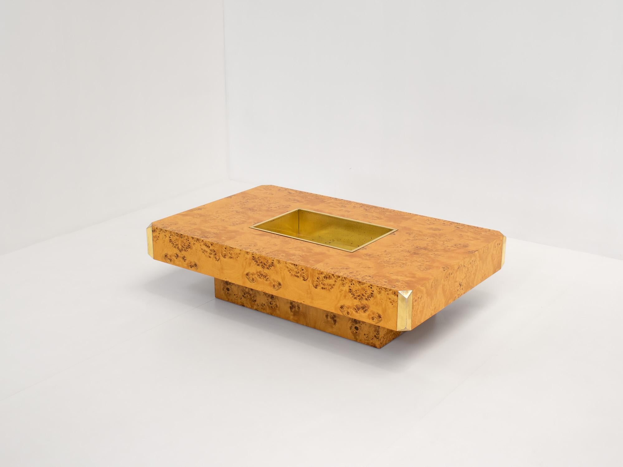Mid-Century Modern Burl 'Alveo' Coffee Table with Bar by Willy Rizzo for Mario Sabot, Italy 1970s