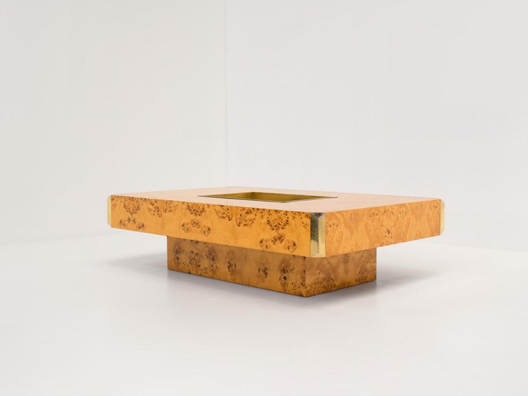 Italian Burl 'Alveo' Coffee Table with Bar by Willy Rizzo for Mario Sabot, Italy 1970s