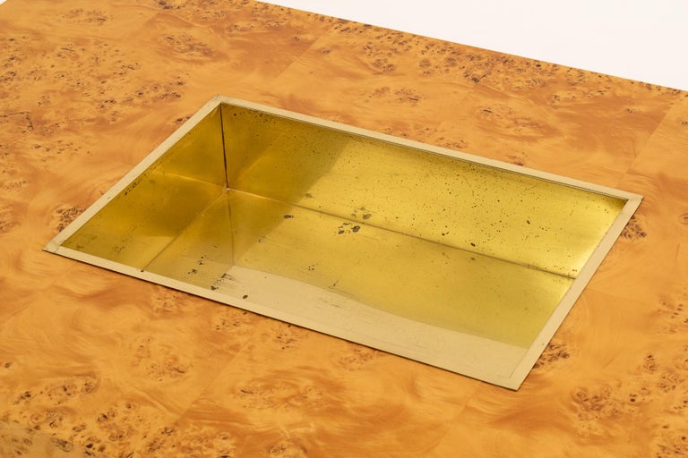 Brass Burl 'Alveo' Coffee Table with Bar by Willy Rizzo for Mario Sabot, Italy 1970s