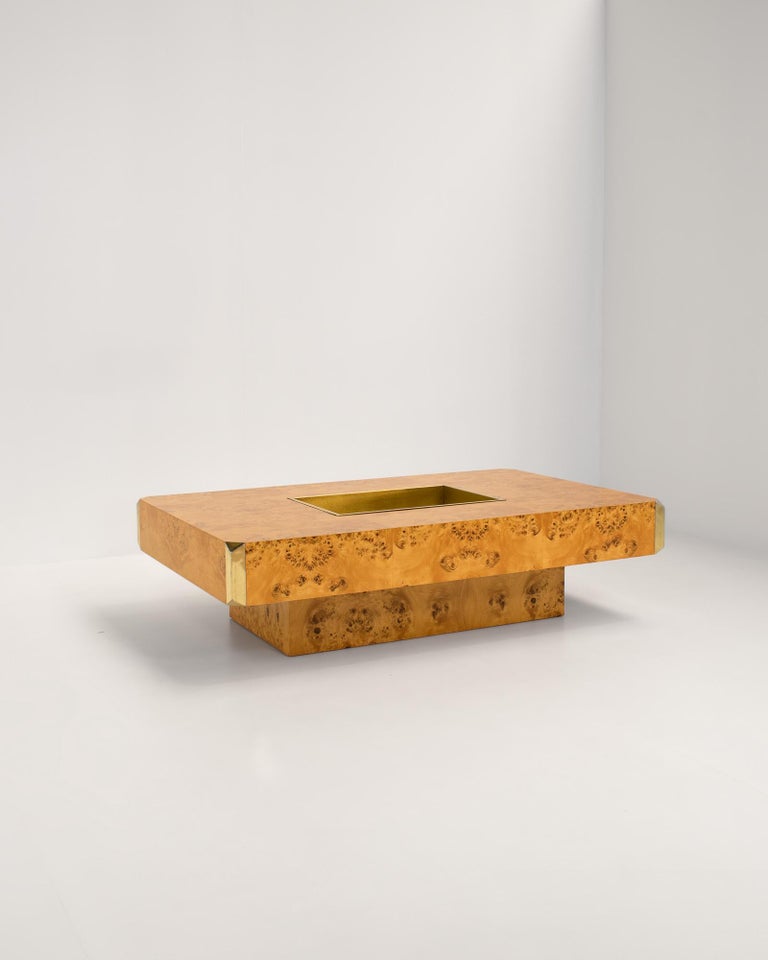 Burl 'Alveo' Coffee Table with Bar by Willy Rizzo for Mario Sabot, Italy 1970s 1