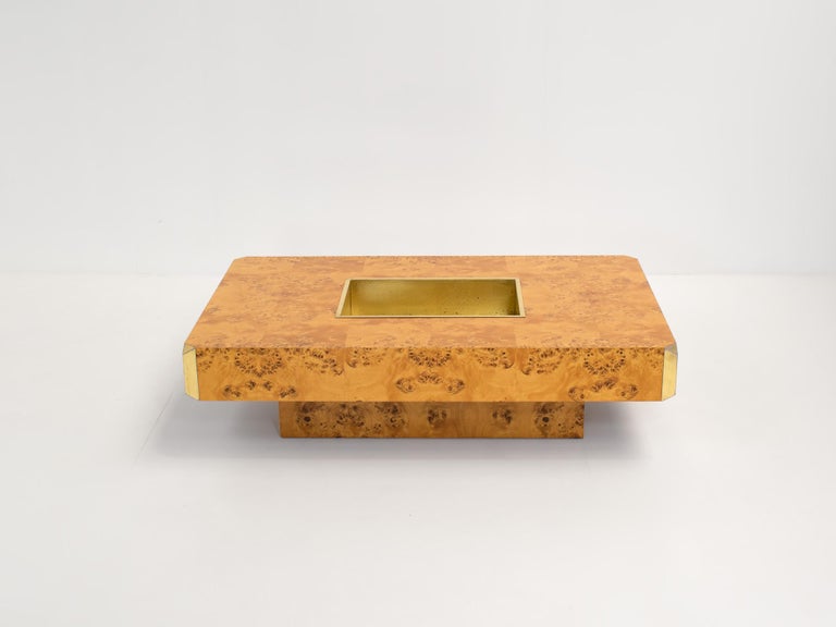 Burl 'Alveo' Coffee Table with Bar by Willy Rizzo for Mario Sabot, Italy 1970s 2