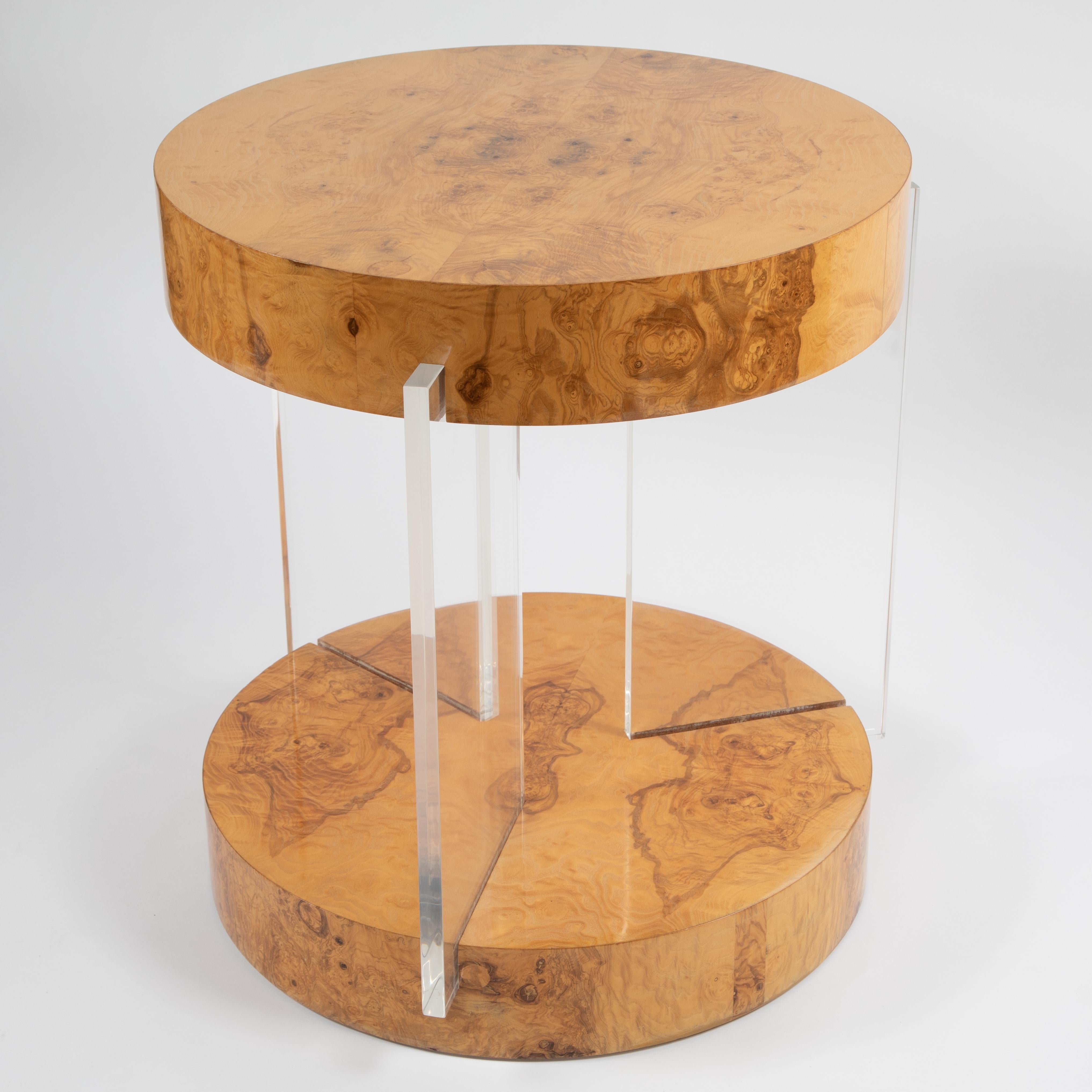 Late 20th Century Vladimir Kagan Burl and Acrylic Center Table, circa 1970s