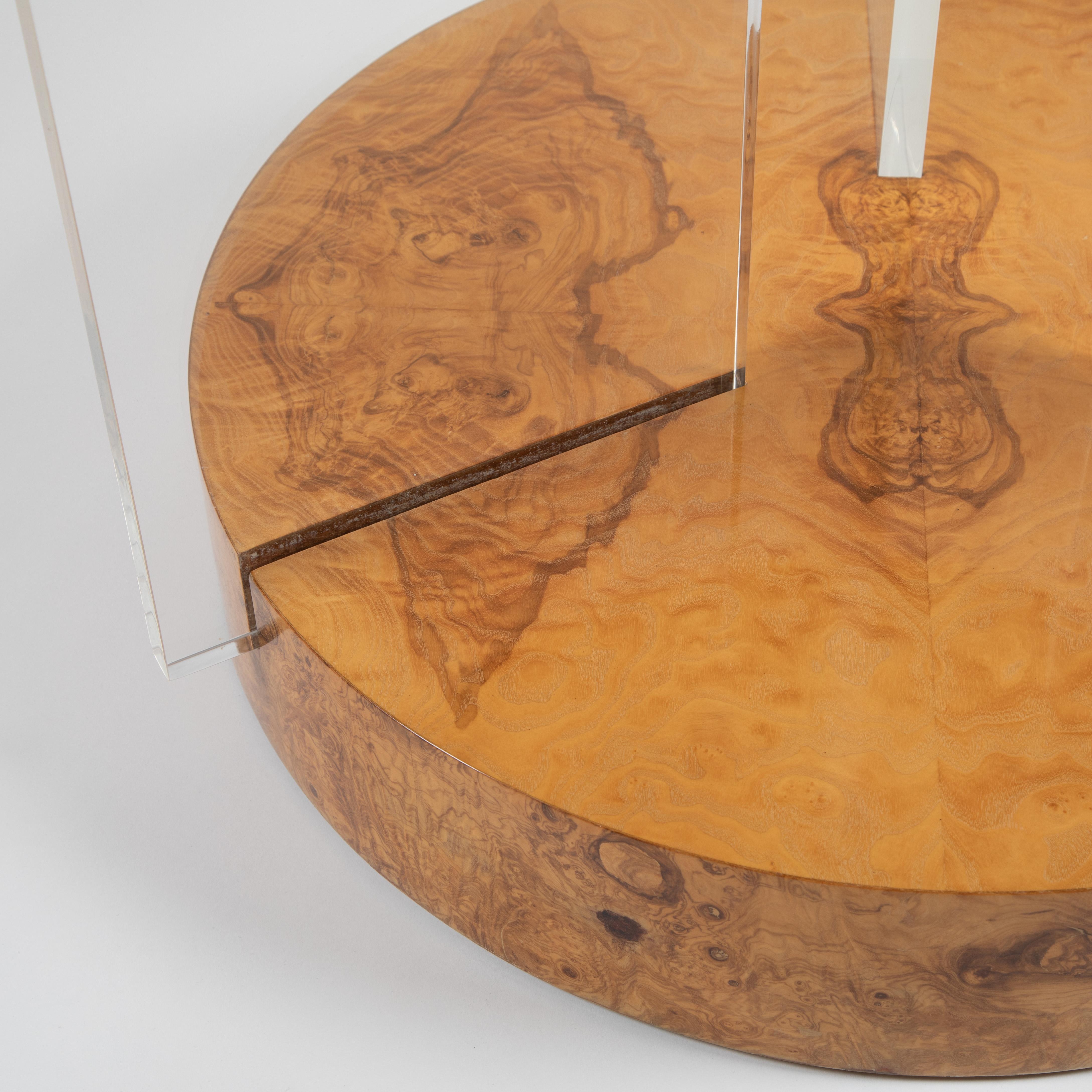 Vladimir Kagan Burl and Acrylic Center Table, circa 1970s 3