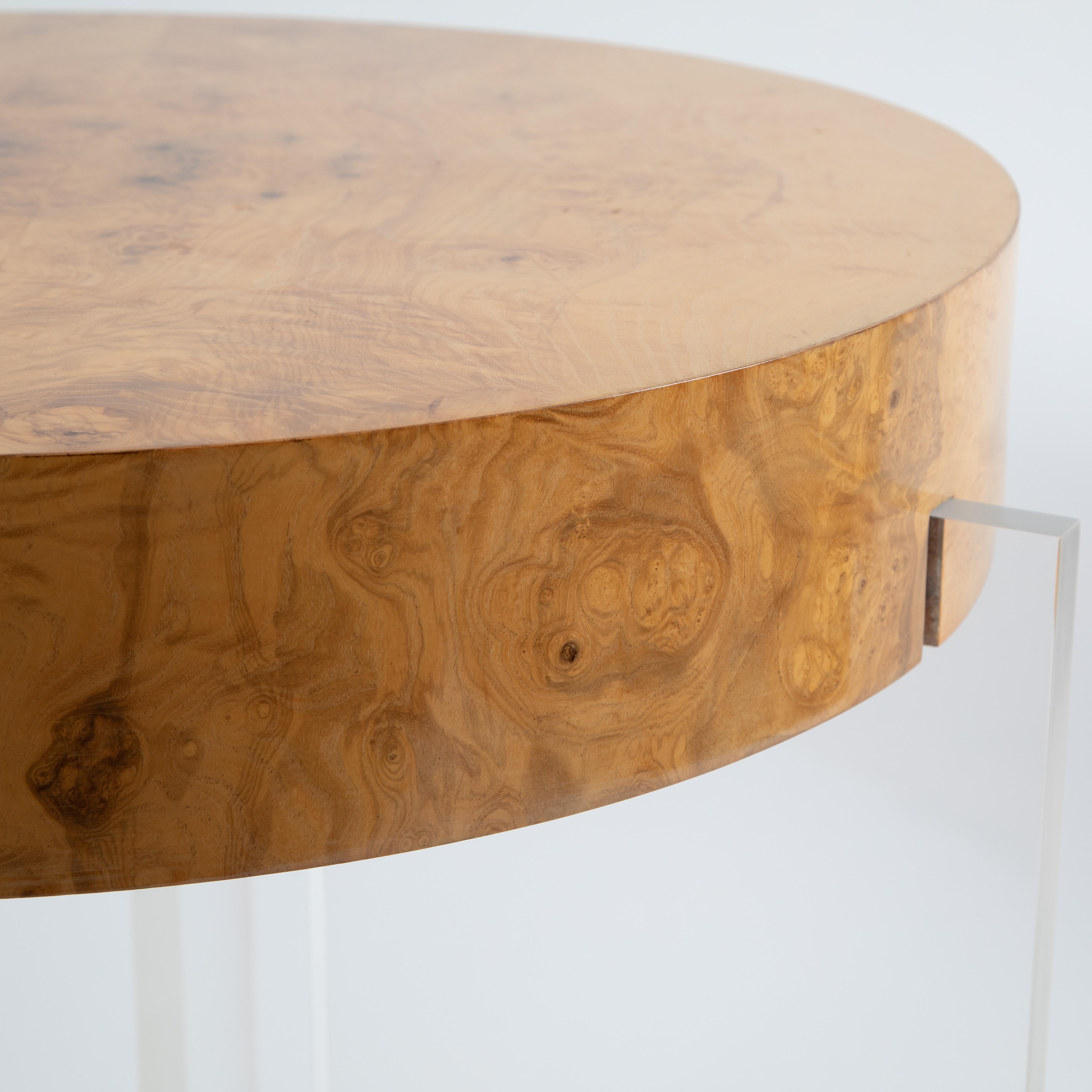 Vladimir Kagan Burl and Acrylic Center Table, circa 1970s 2
