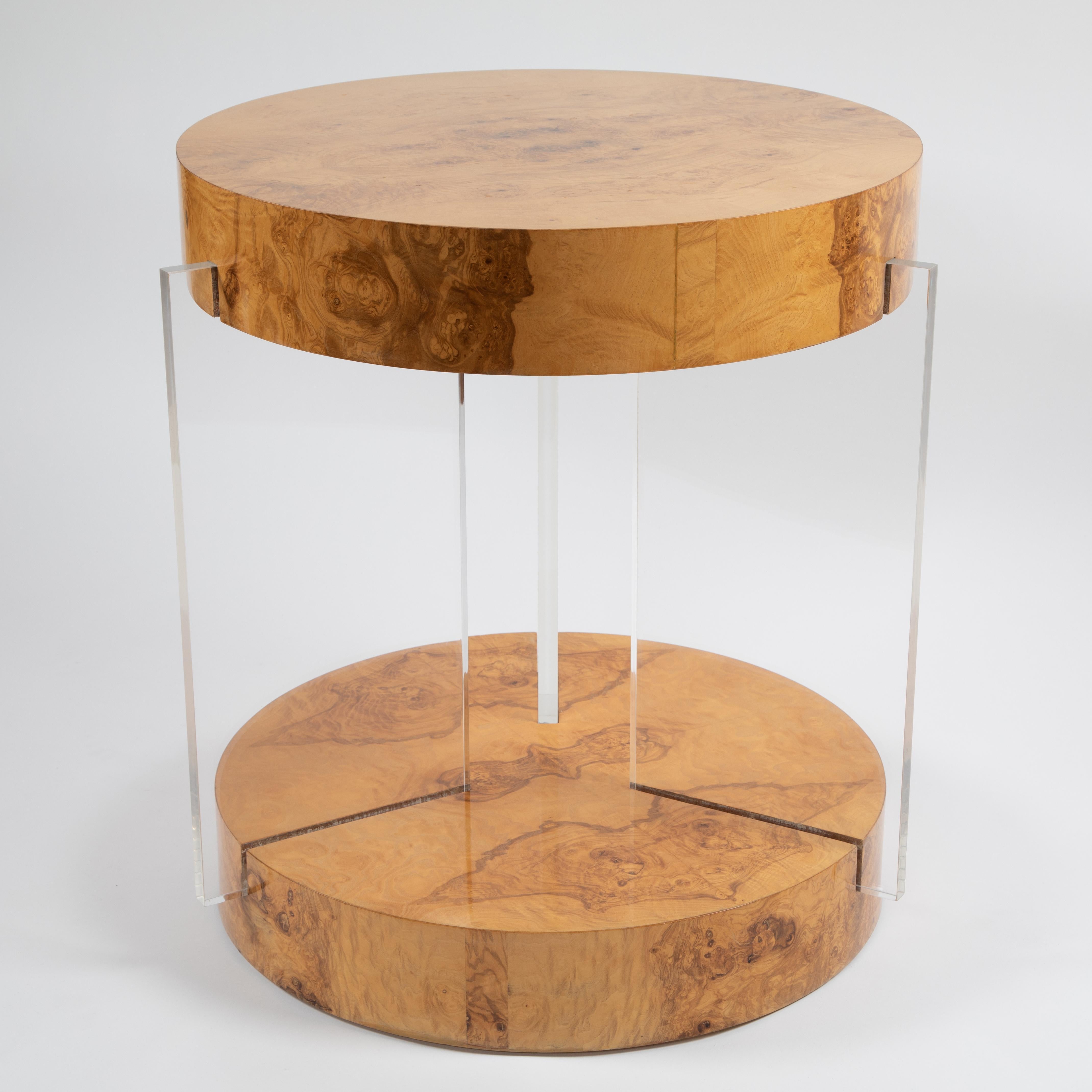 Polished Vladimir Kagan Burl and Acrylic Center Table, circa 1970s