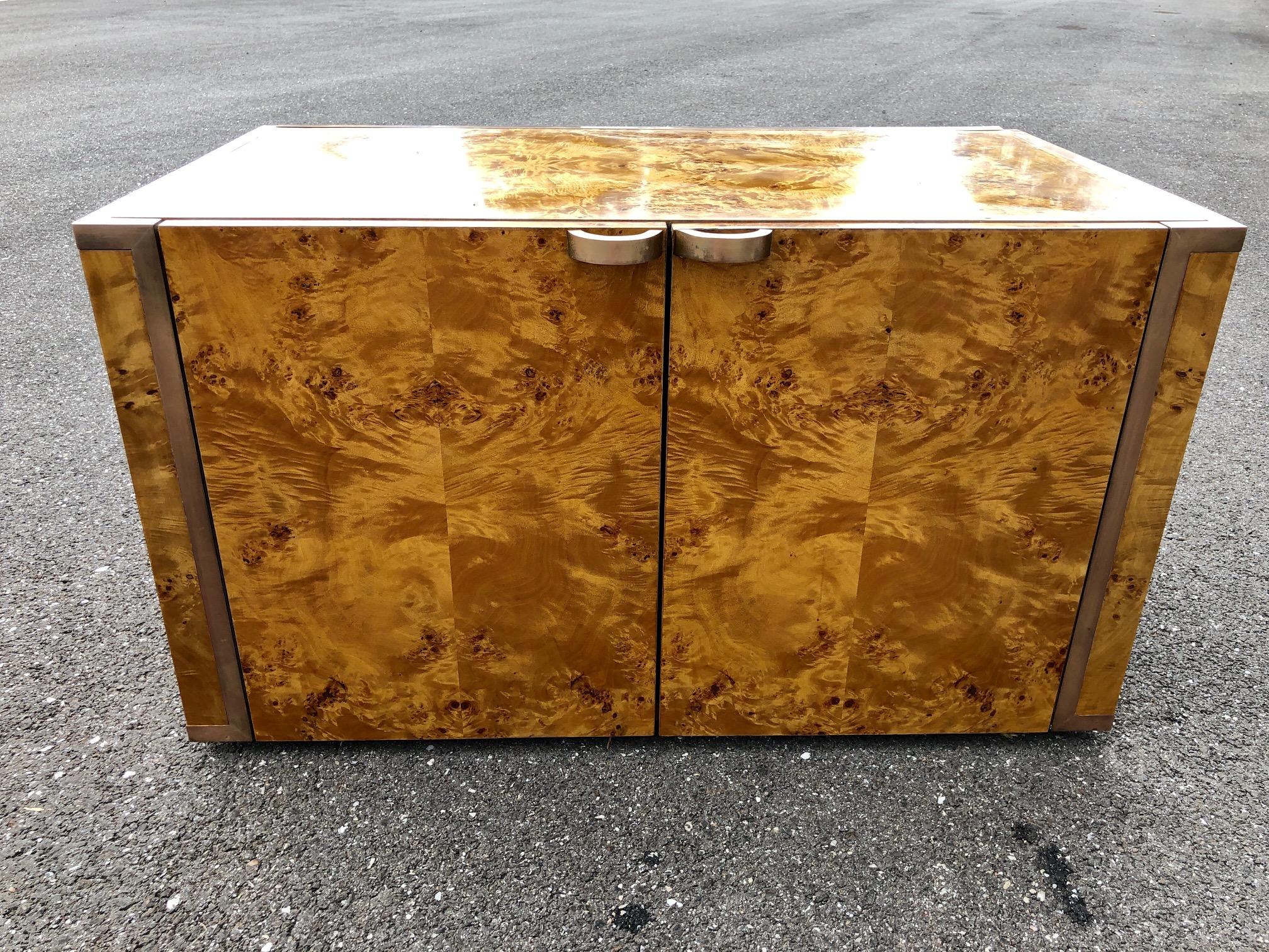20th Century Burl and Brass Cabinet by JC Mahey for Roche Bobois