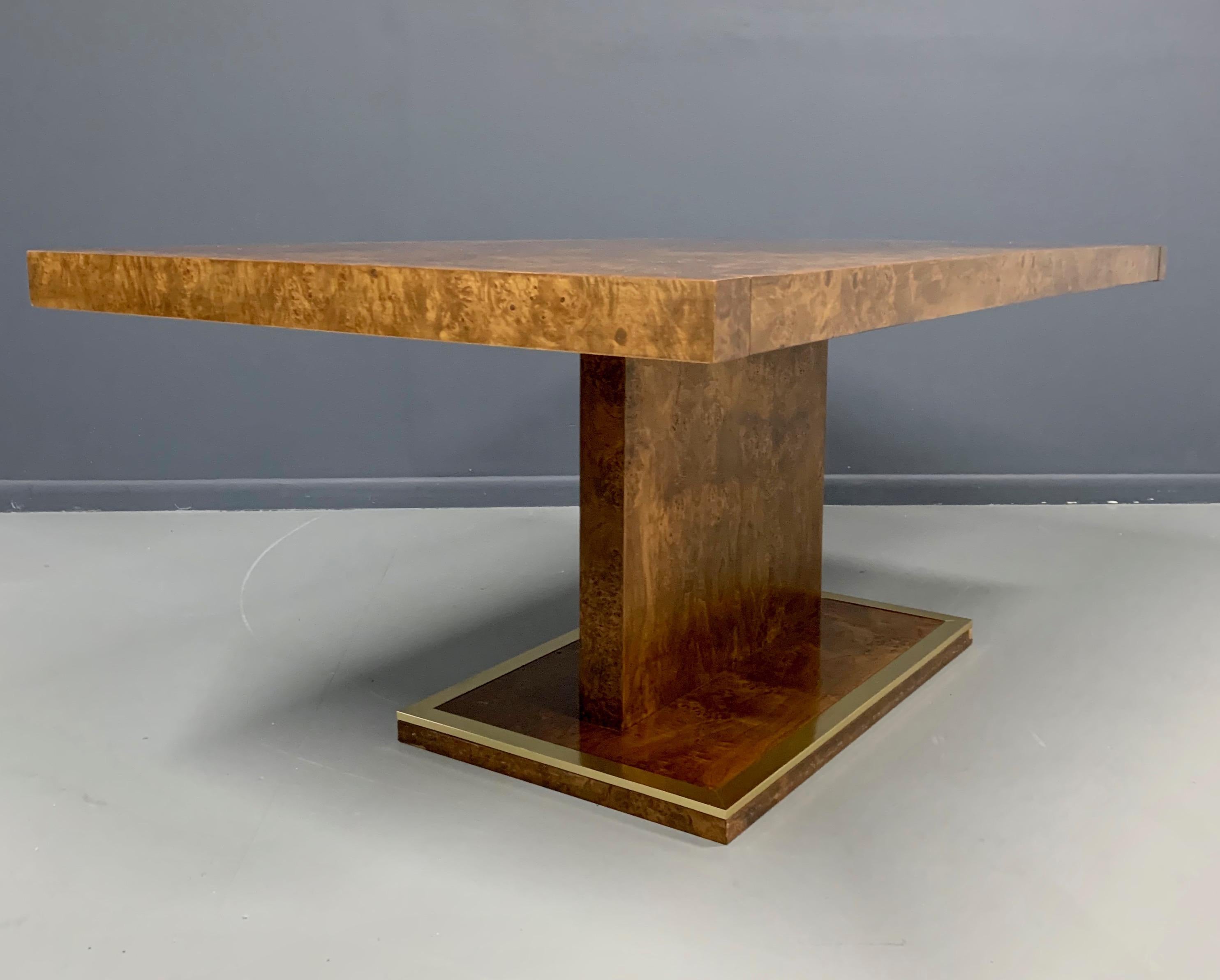 North American Burl and Brass Dining Table in the Manner of Milo Baughman Midcentury