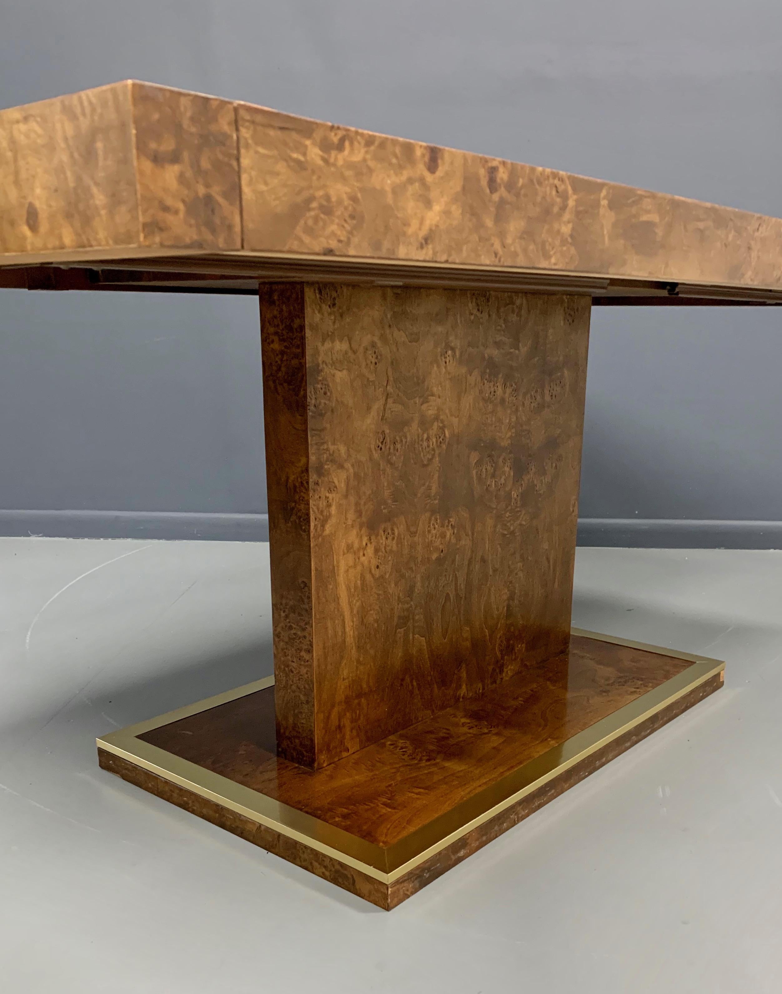 Burl and Brass Dining Table in the Manner of Milo Baughman Midcentury In Good Condition In Philadelphia, PA