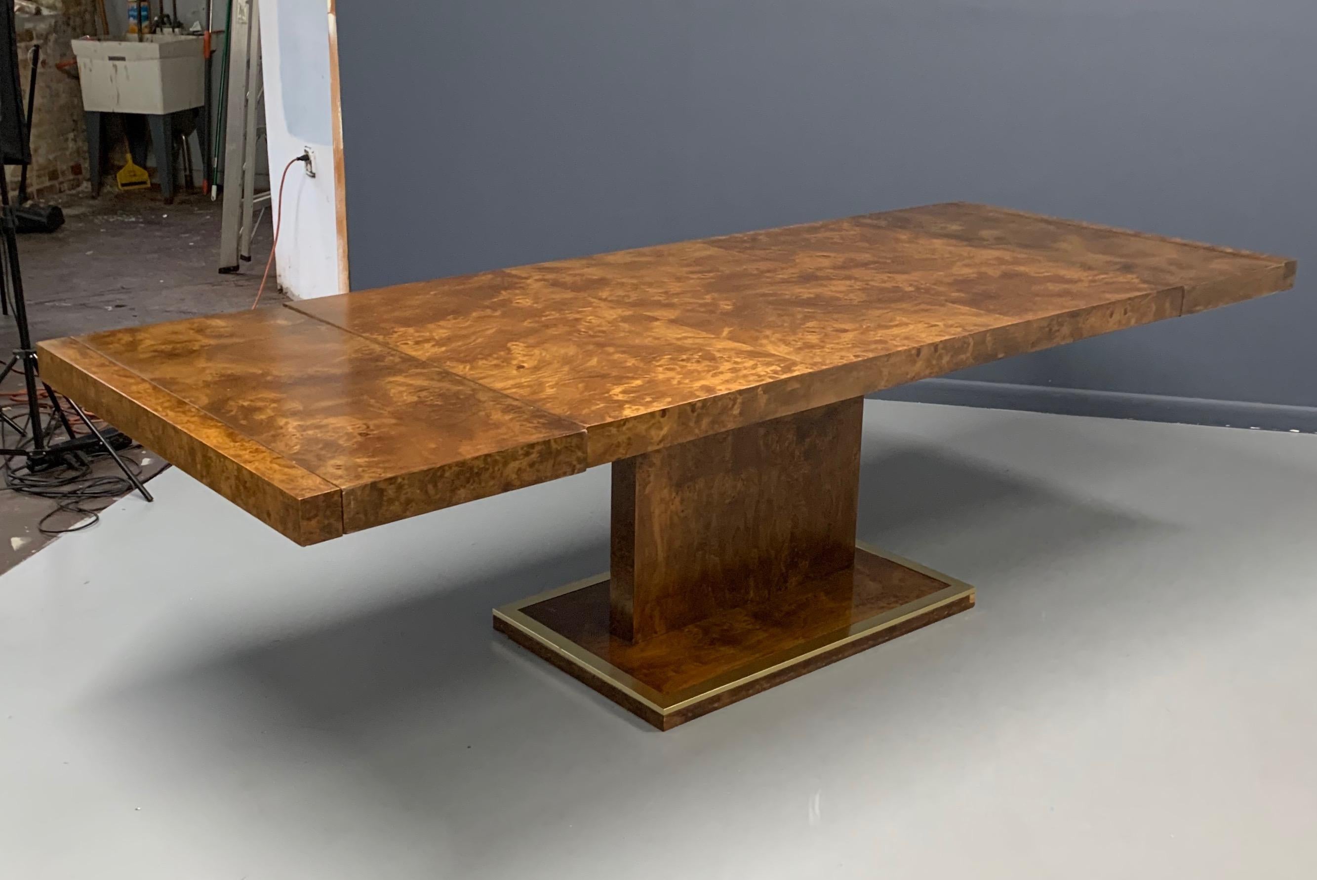 Burl and Brass Dining Table in the Manner of Milo Baughman Midcentury 1