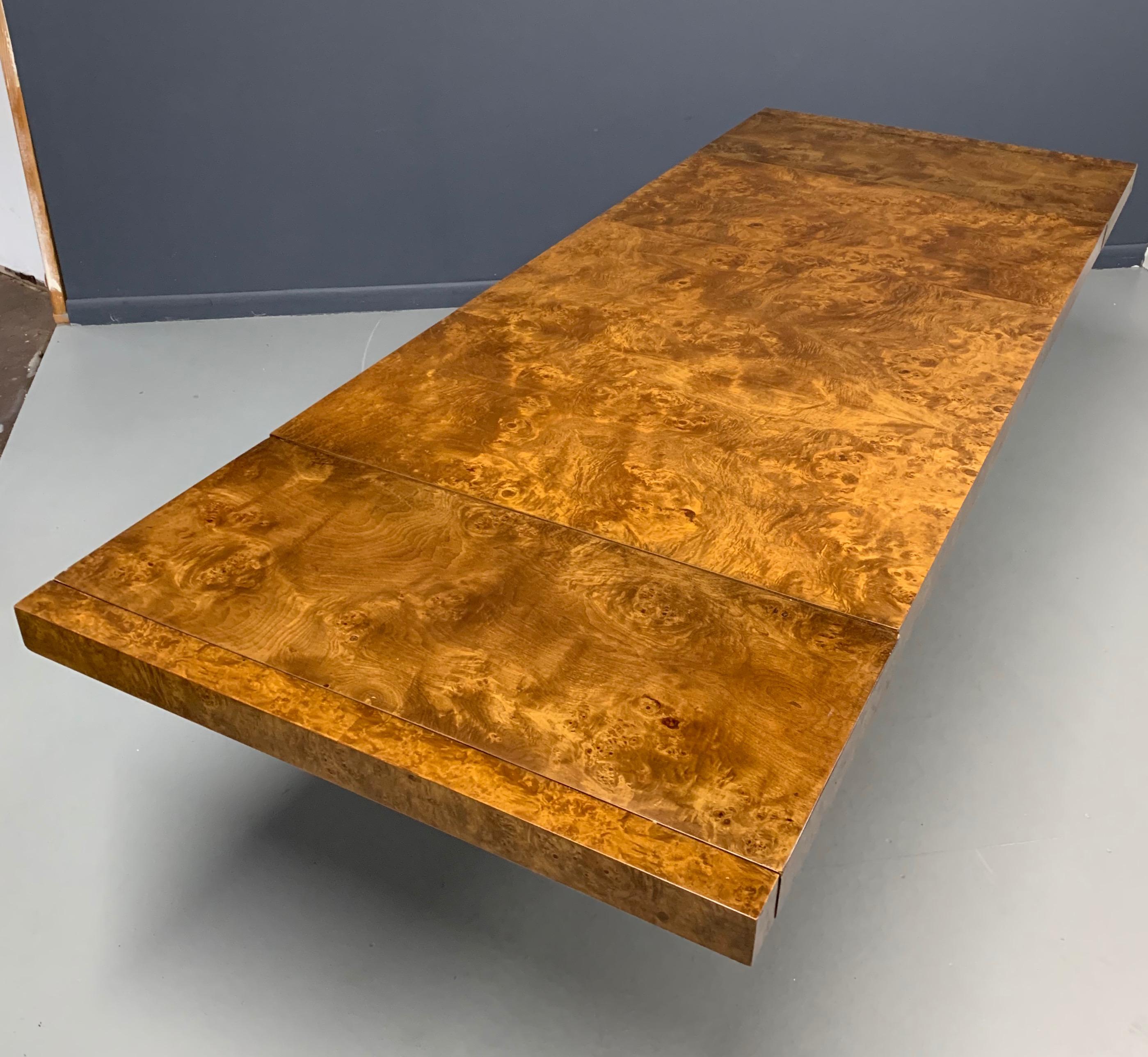 Burl and Brass Dining Table in the Manner of Milo Baughman Midcentury 2