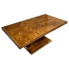 Burl and Brass Dining Table in the Manner of Milo Baughman Midcentury