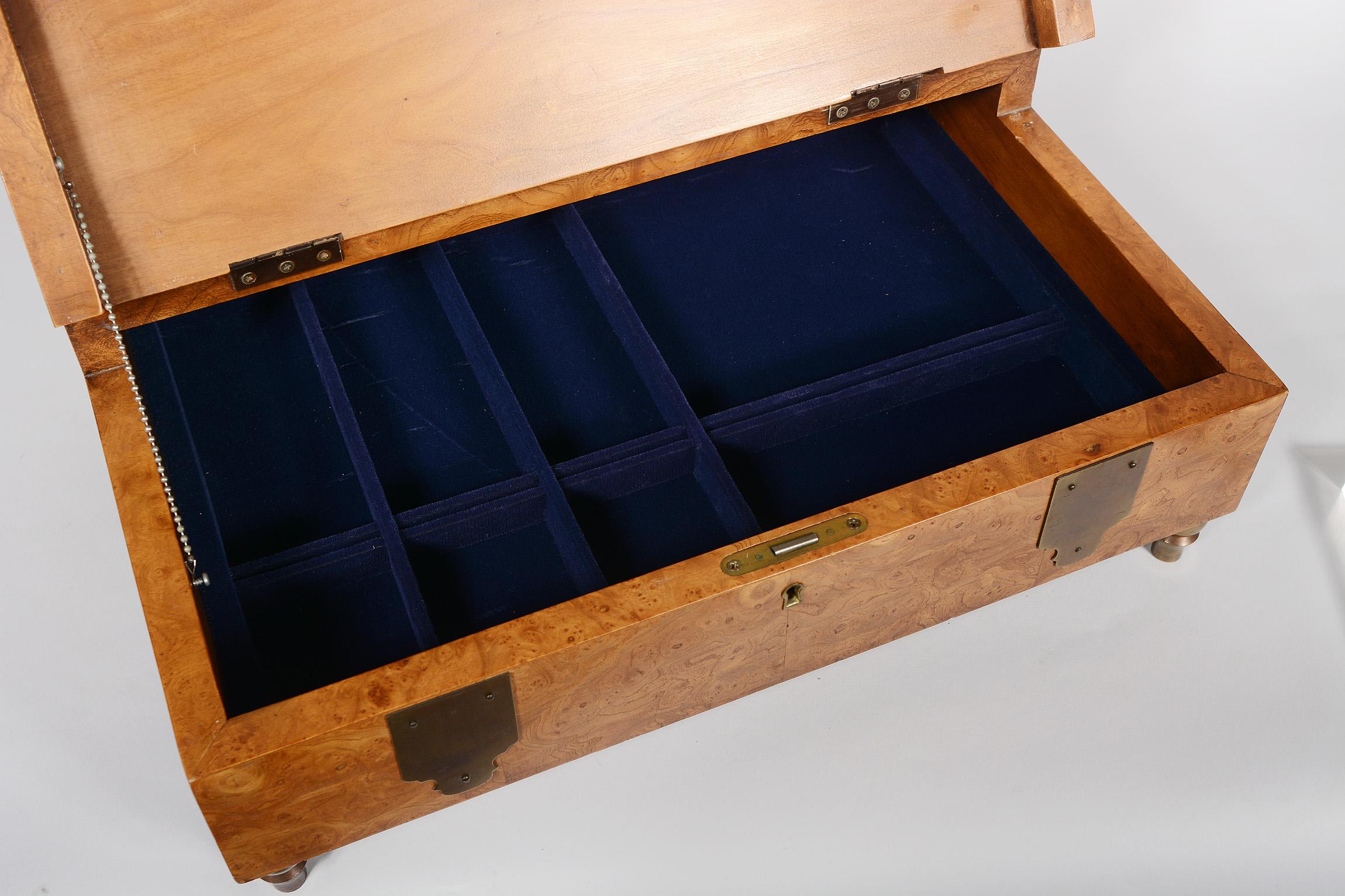 Mid-20th Century Burl and Brass Jewelry Box by Drexel