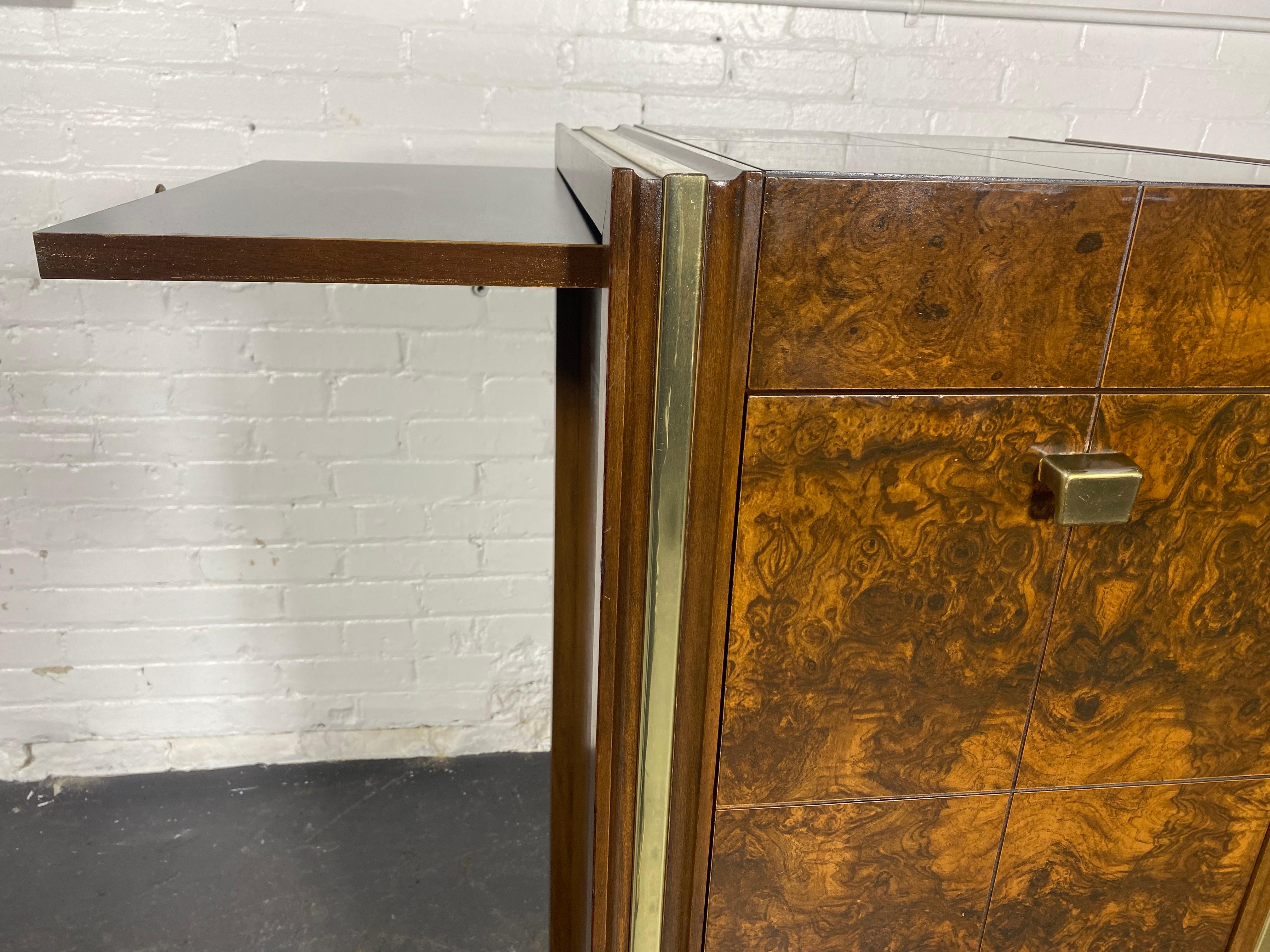 Mid-Century Modern Burl and Brass Modernist Dry Bar / Cabinet attributed to Milo Baughman For Sale