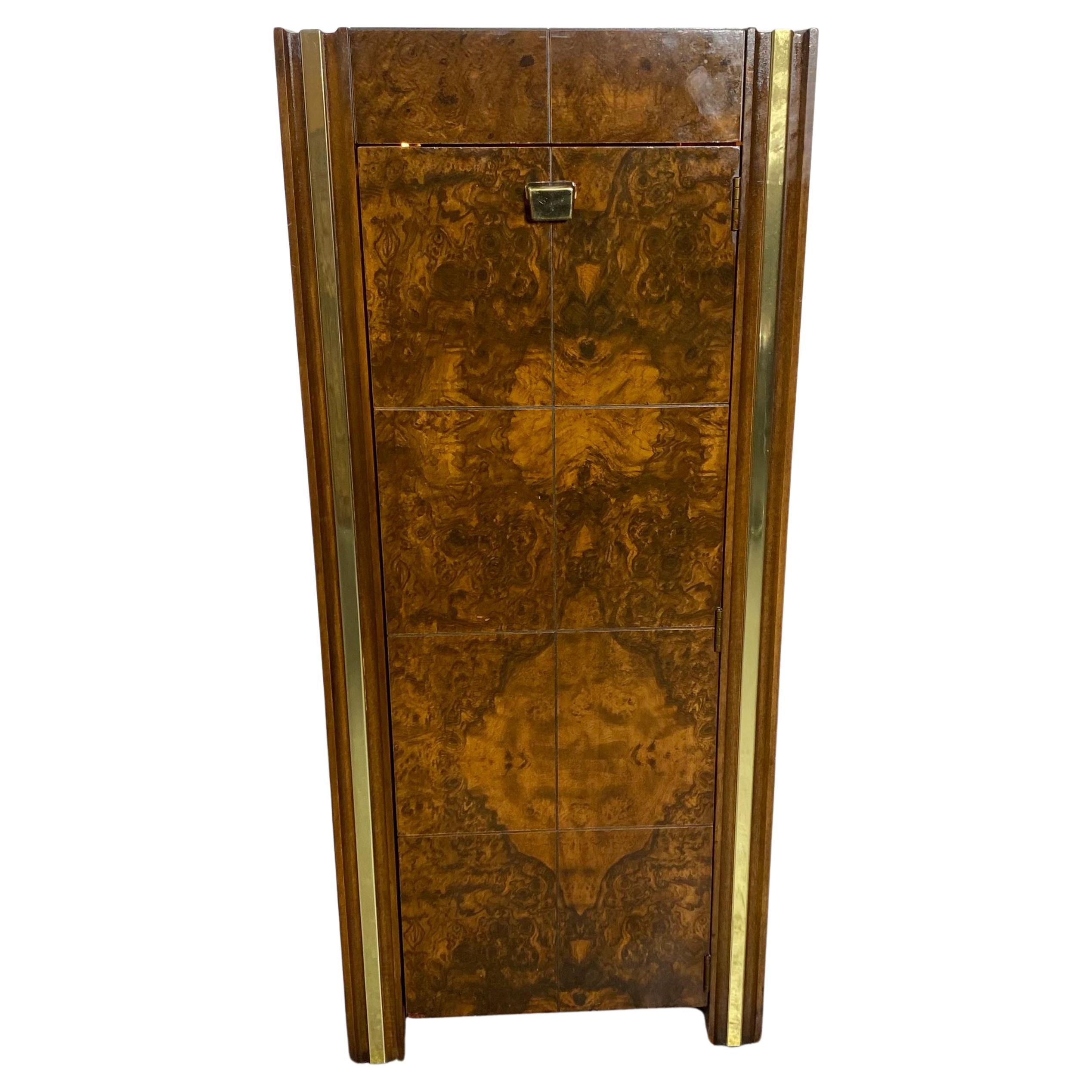 Burl and Brass Modernist Dry Bar / Cabinet attributed to Milo Baughman For Sale