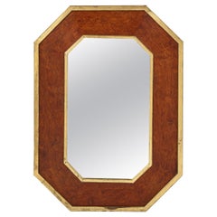 Burl and Brass Neoclassical Revival Octogonal Mirror, France 1960's