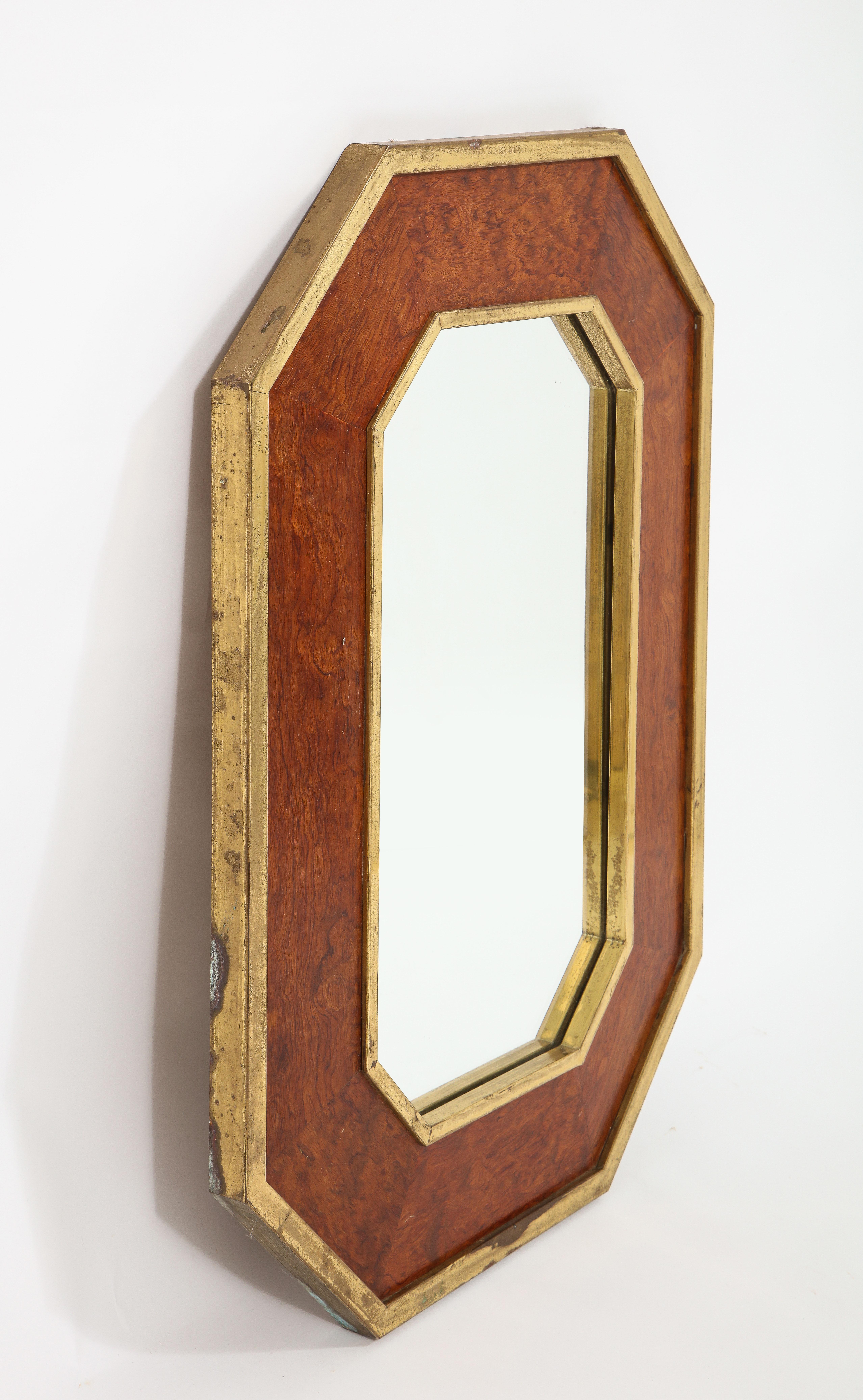Burl and Brass Neoclassical Revival Octogonal Mirror, France 1960's For Sale 5