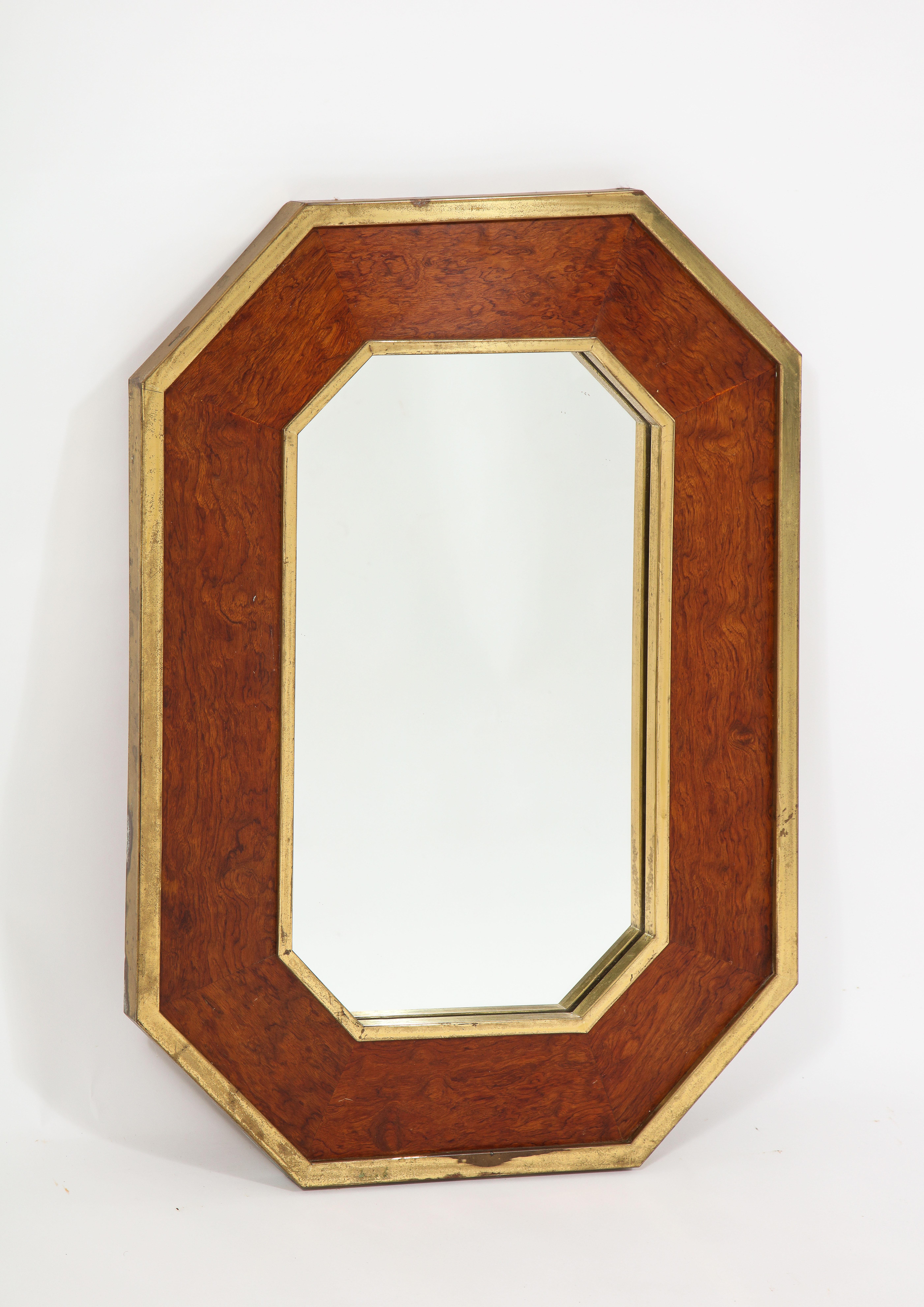 Burl and Brass Neoclassical Revival Octogonal Mirror, France 1960's For Sale 6