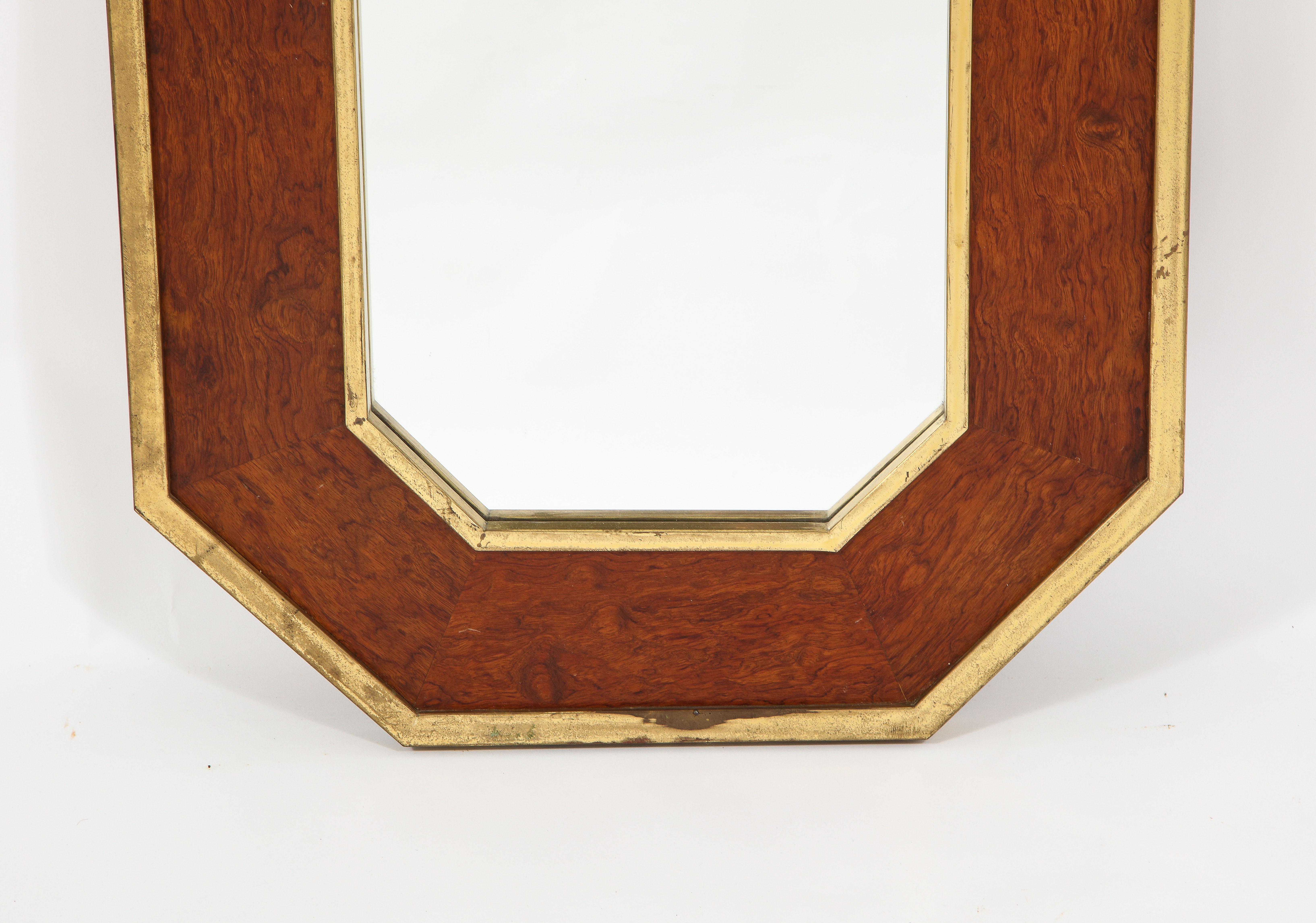 Burl and Brass Neoclassical Revival Octogonal Mirror, France 1960's In Good Condition For Sale In New York, NY