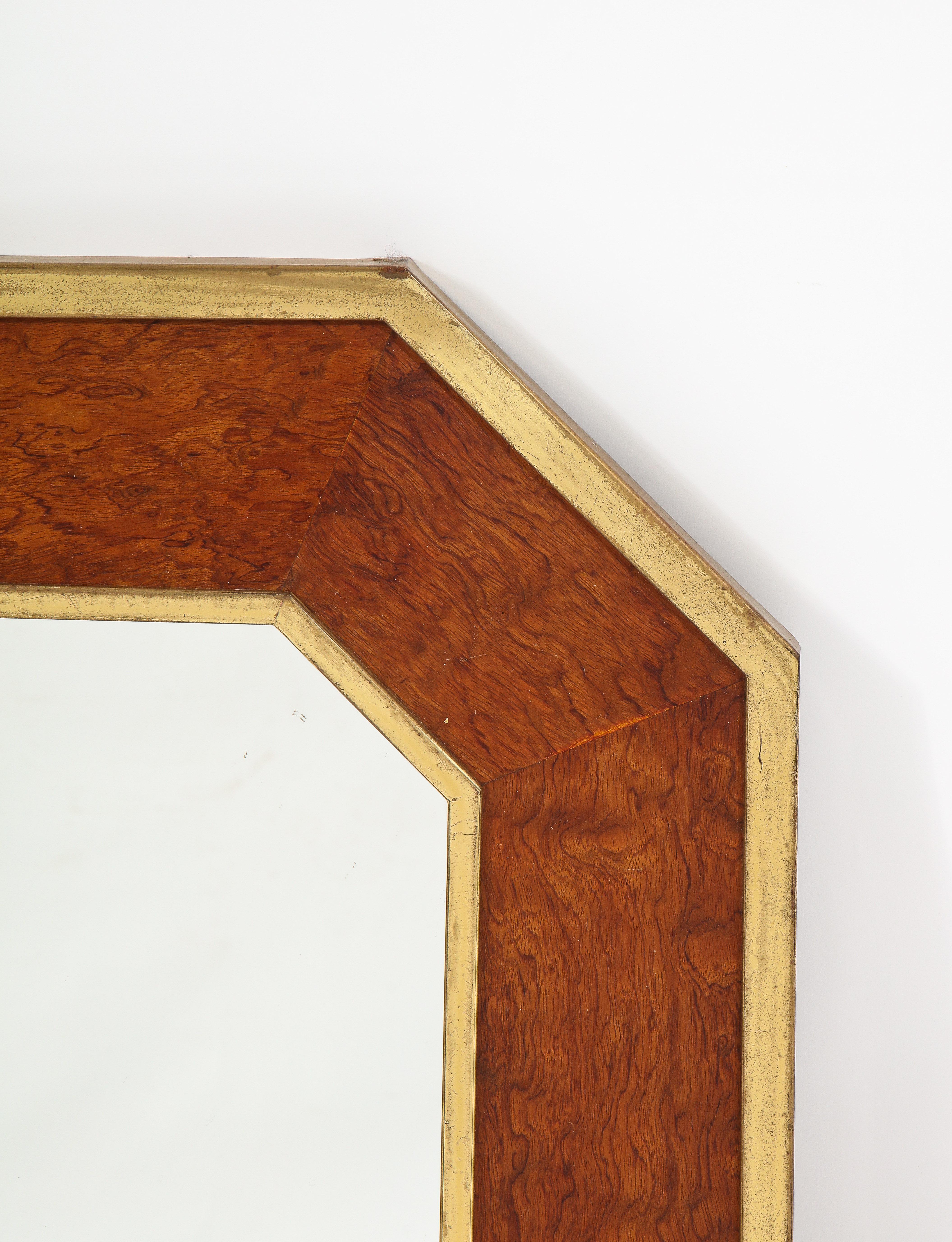 20th Century Burl and Brass Neoclassical Revival Octogonal Mirror, France 1960's For Sale
